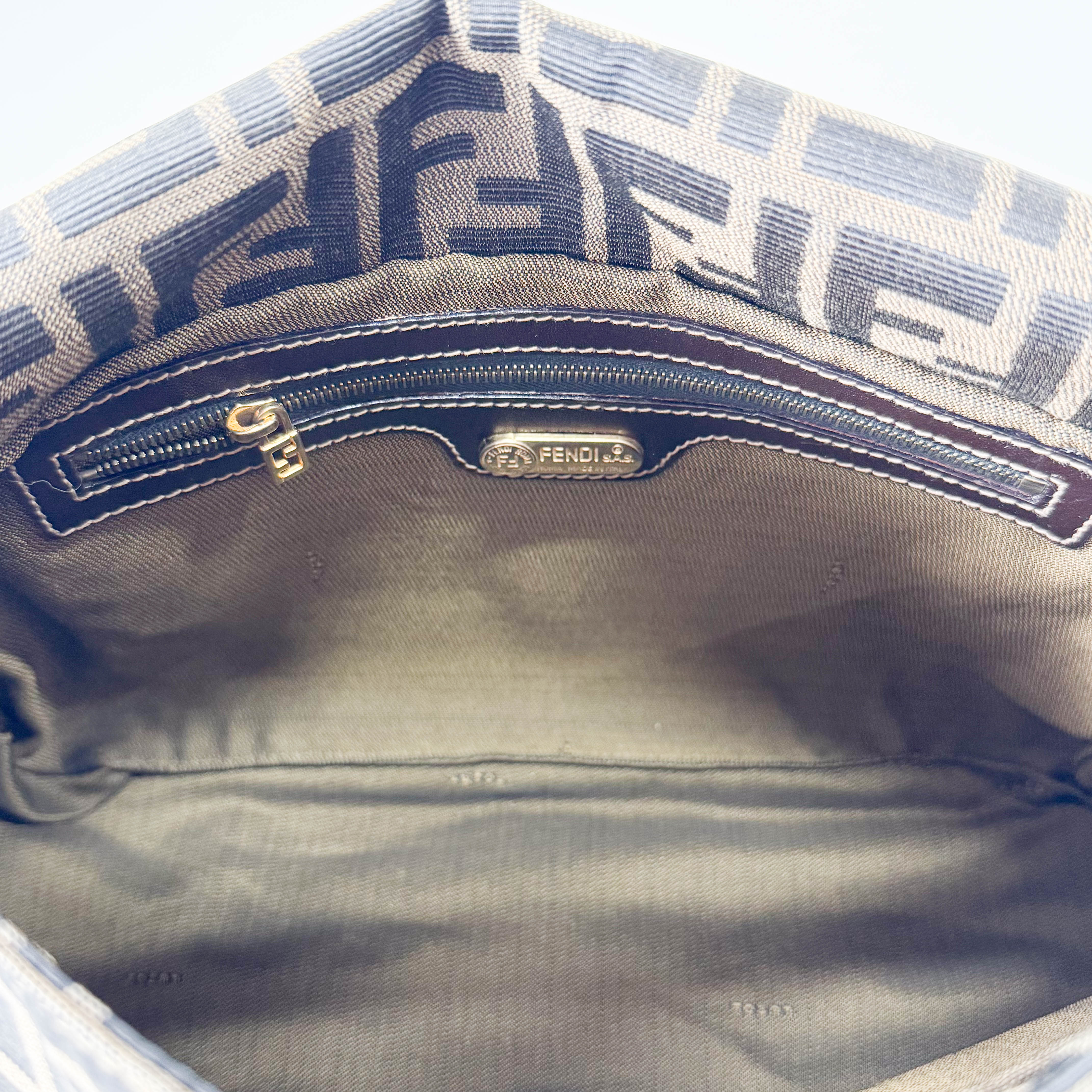 Mamma Baguette Brown Zucca Canvas Shoulder Bag