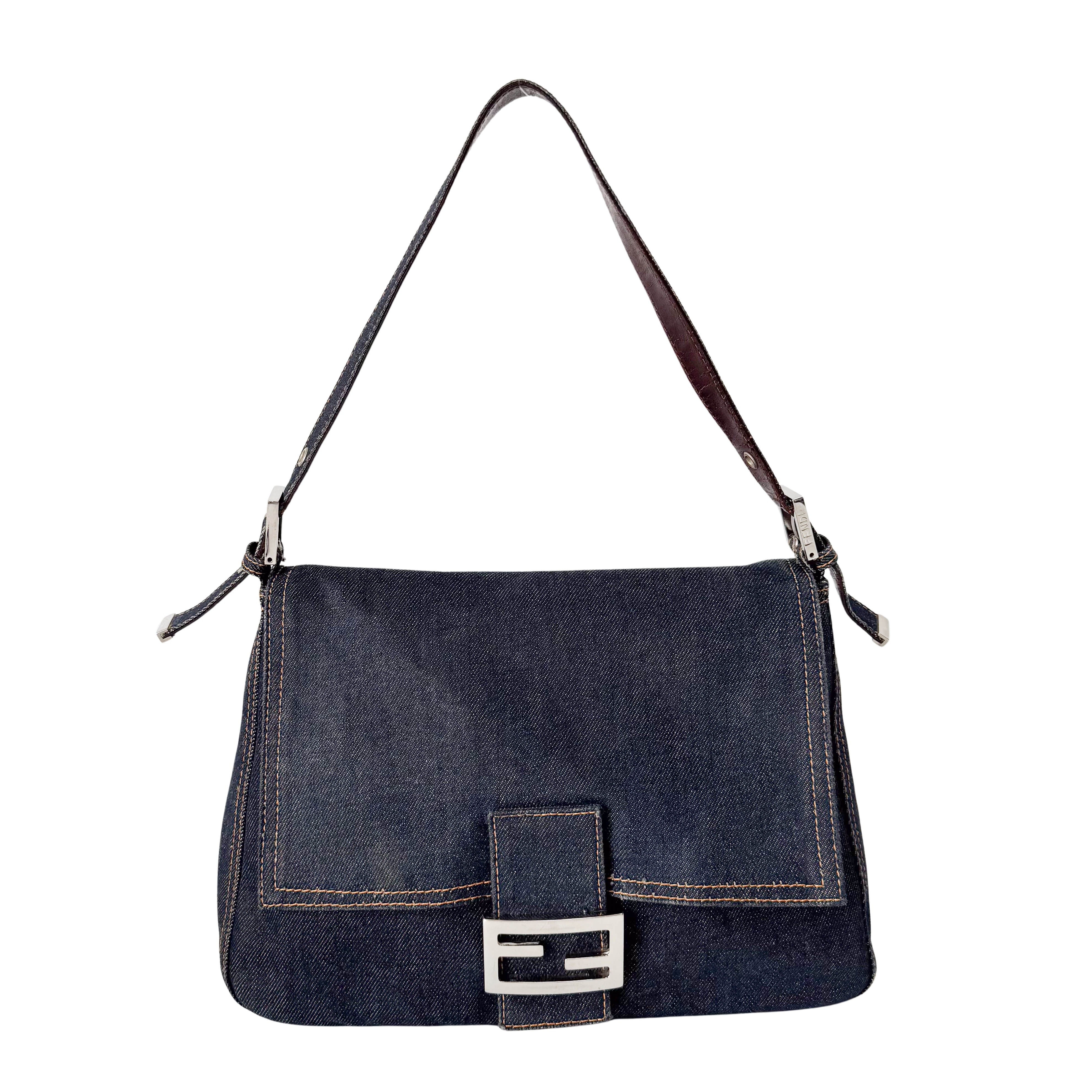 Mamma Baguette Blue Denim Shoulder Bag