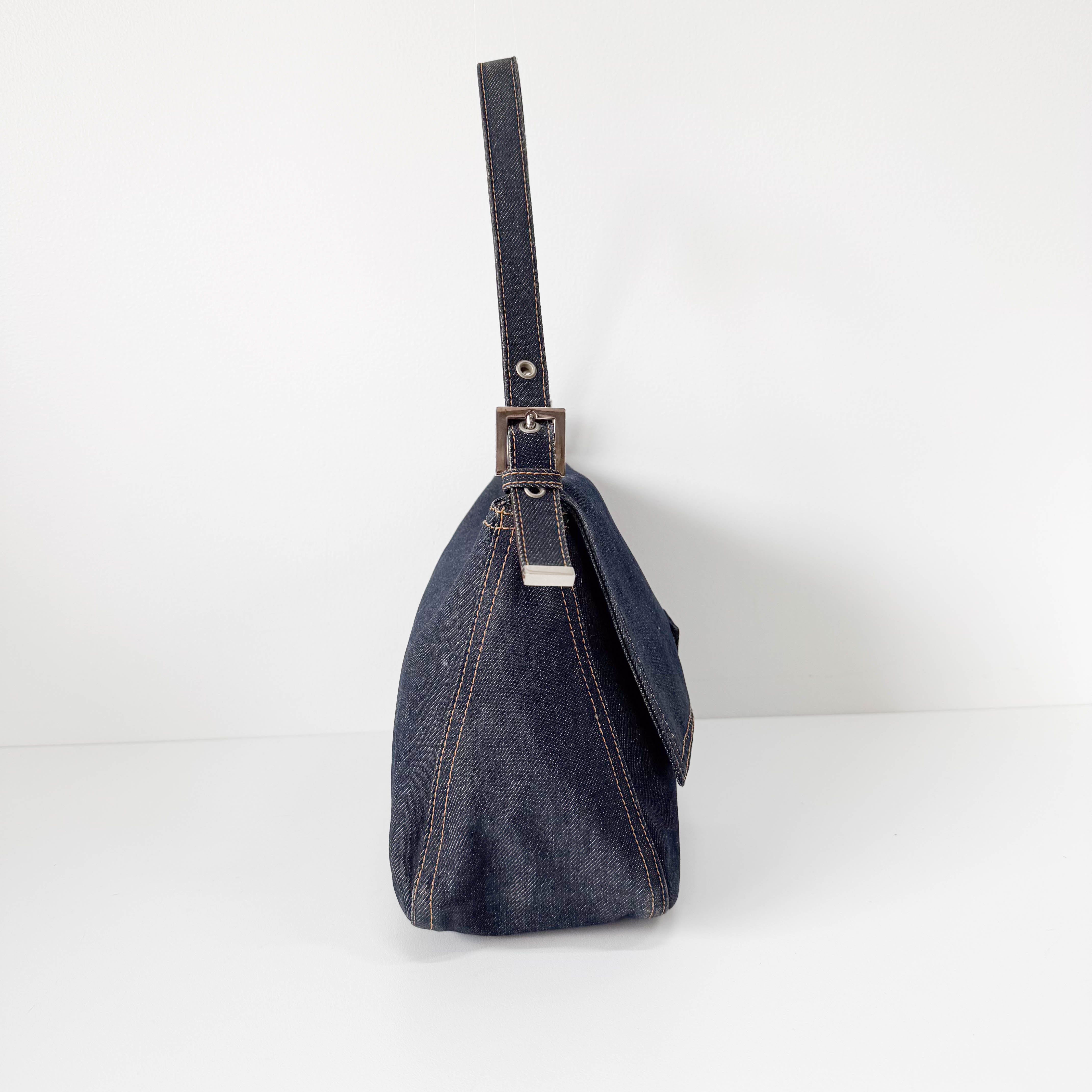 Mamma Baguette Blue Denim Shoulder Bag