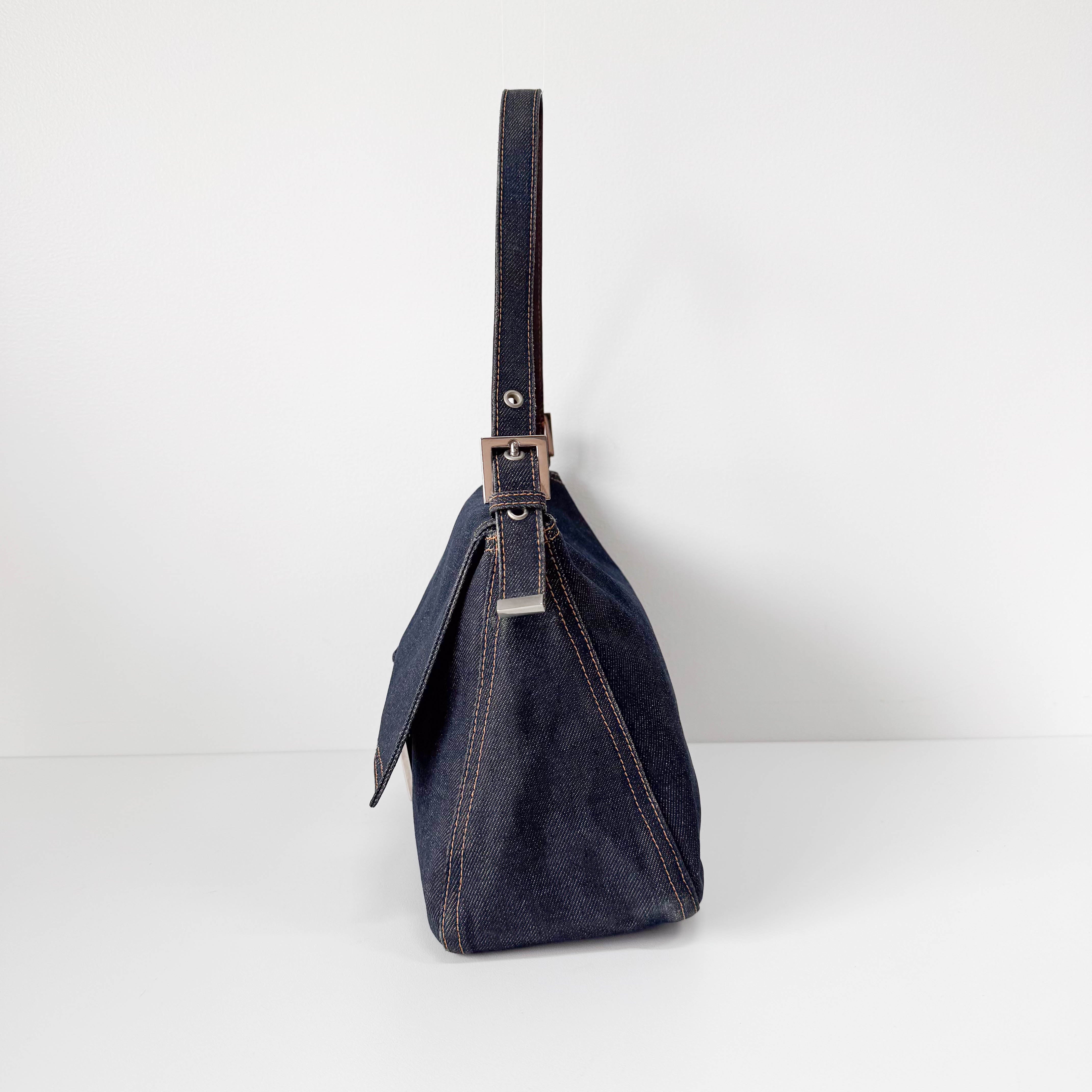 Mamma Baguette Blue Denim Shoulder Bag