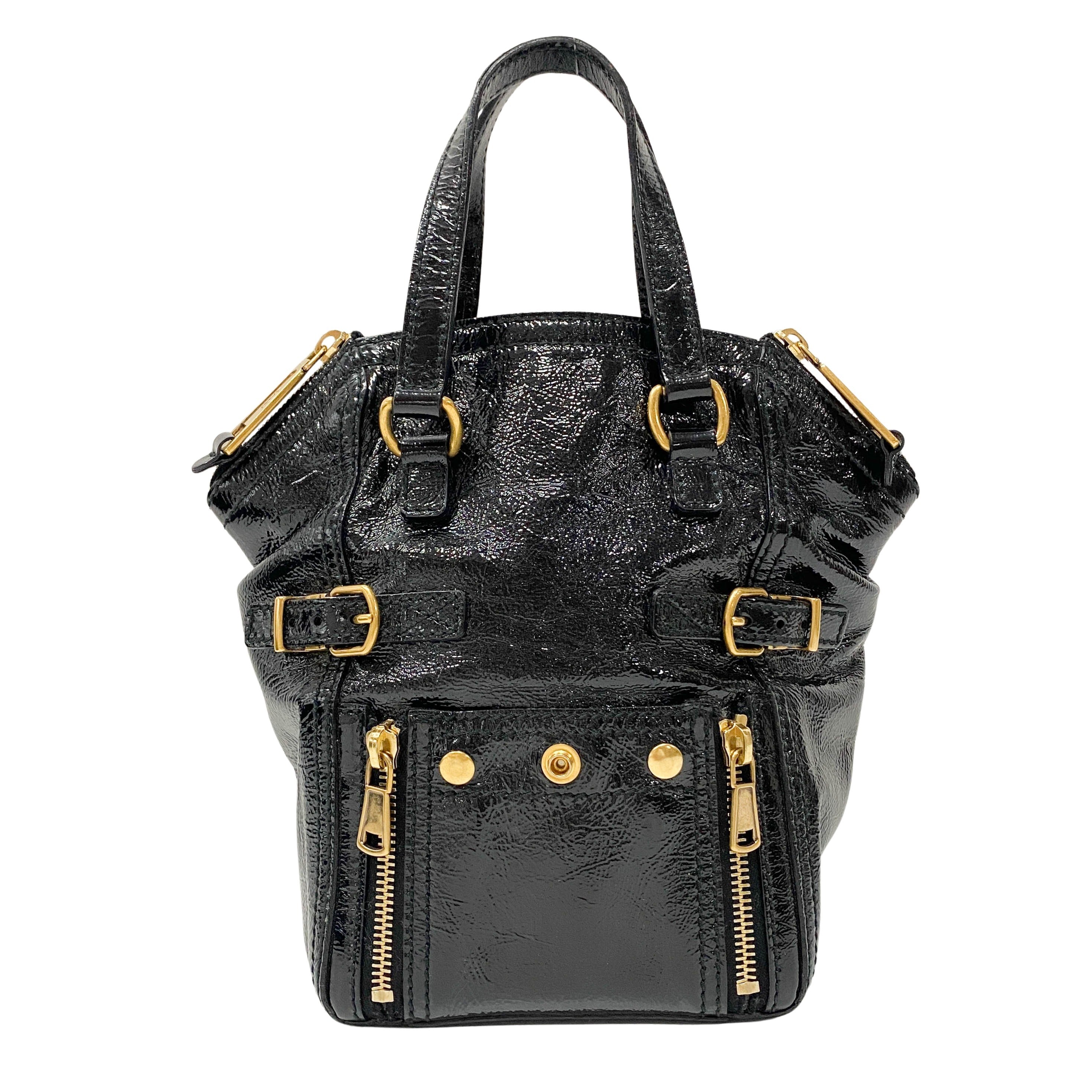 Downtown Black Patent Leather Handle Bag