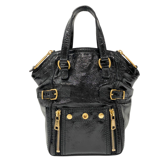 Downtoen Black Patant Leather Handle Bag