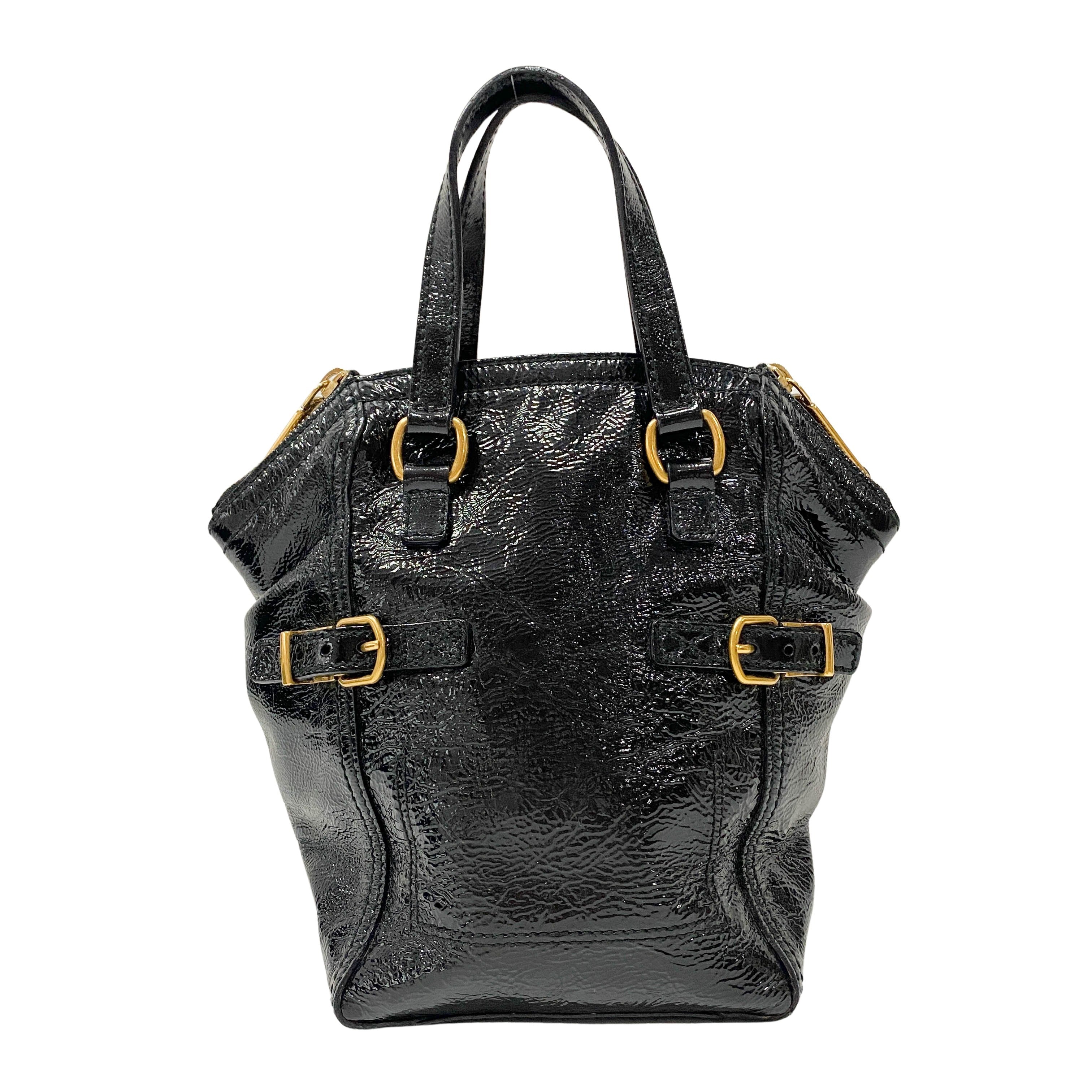 Downtown Black Patent Leather Handle Bag