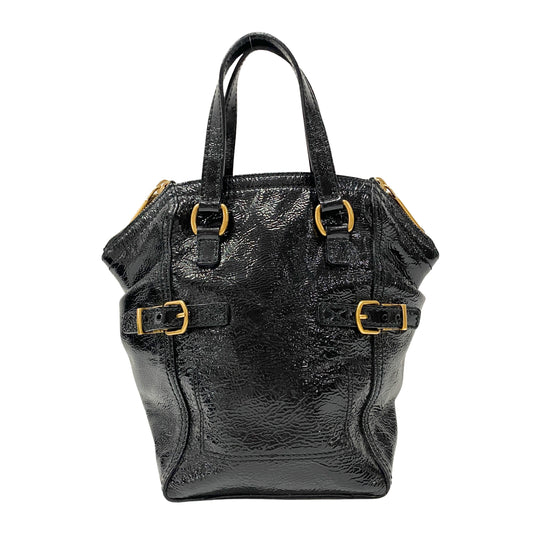 Downtoen Black Patant Leather Handle Bag