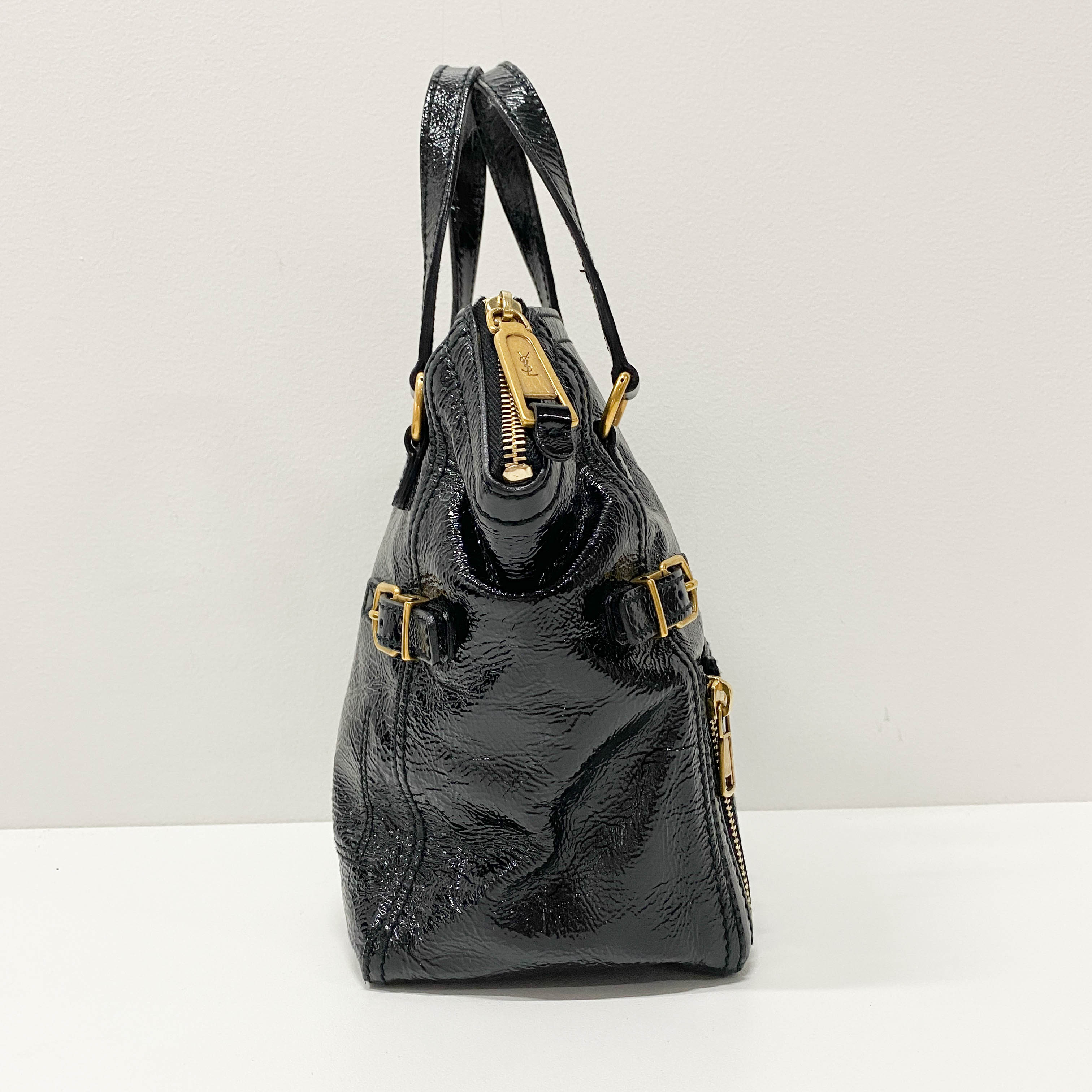 Downtown Black Patent Leather Handle Bag