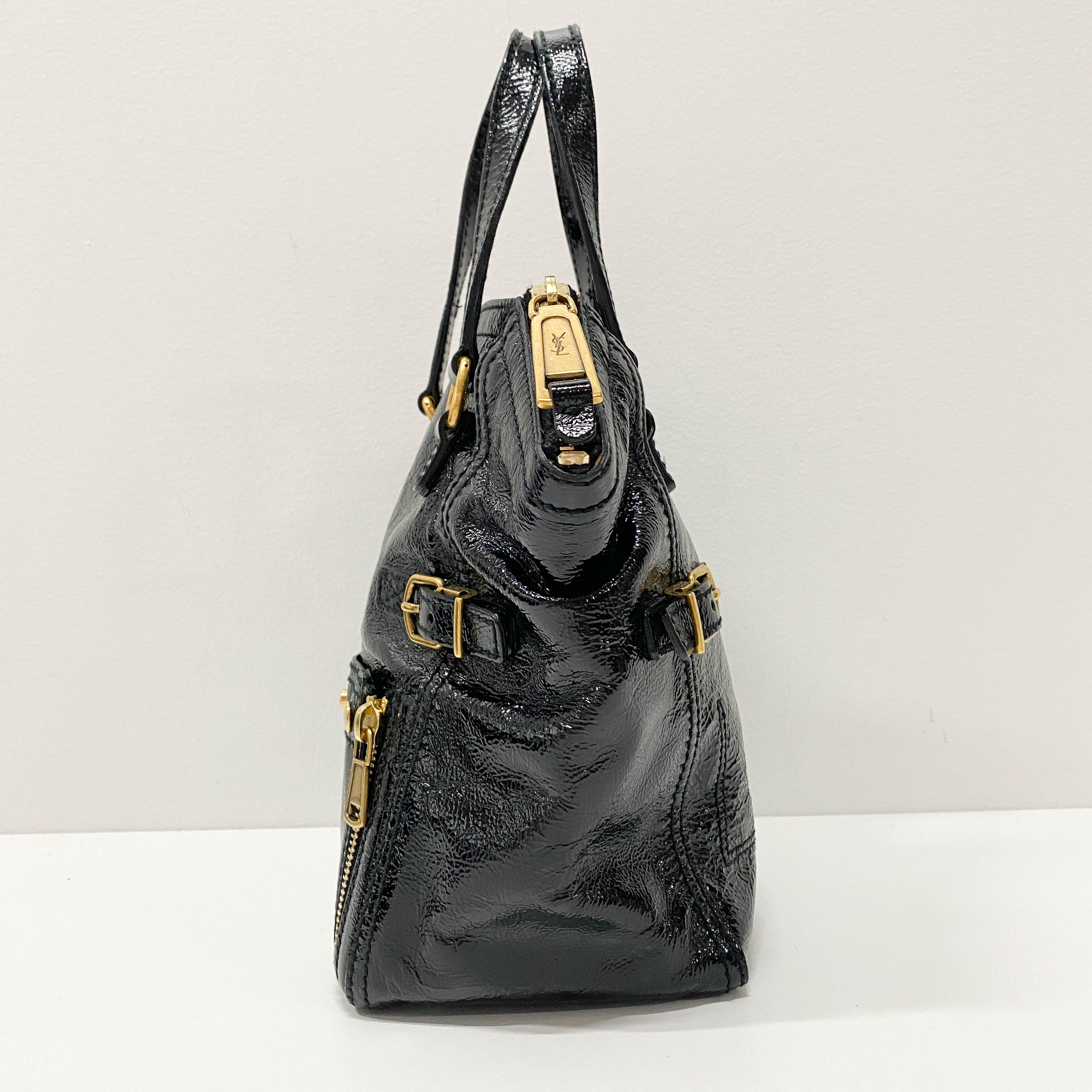 Downtown Black Patent Leather Handle Bag