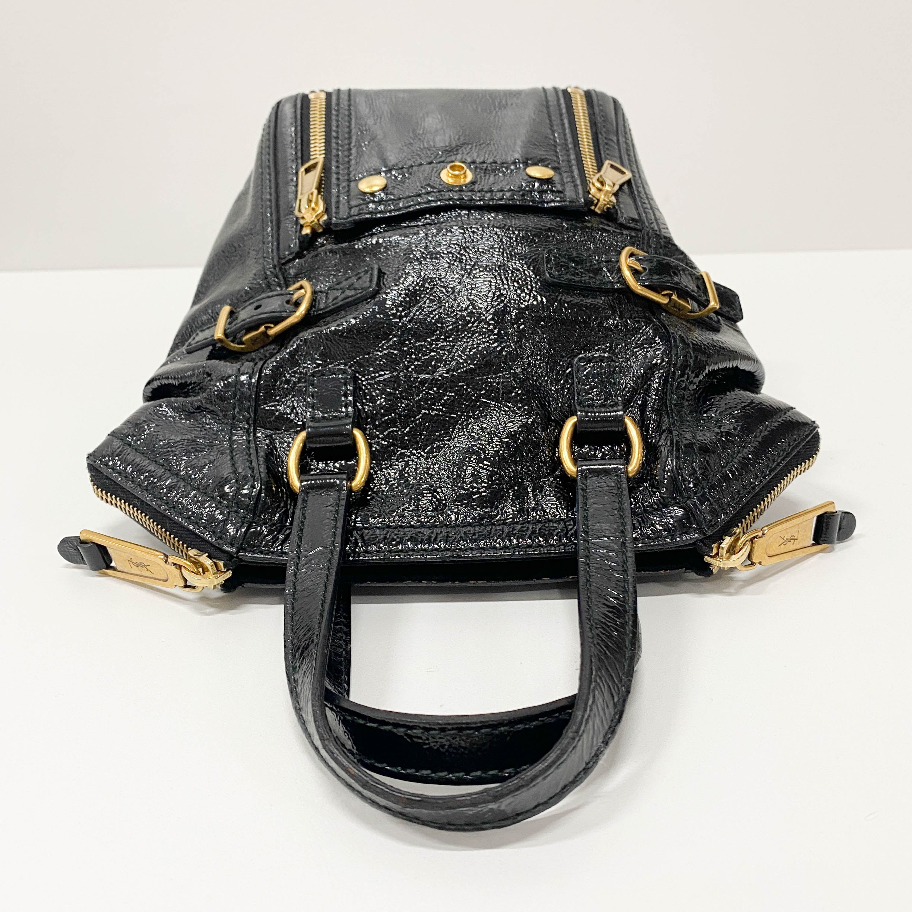 Downtown Black Patent Leather Handle Bag