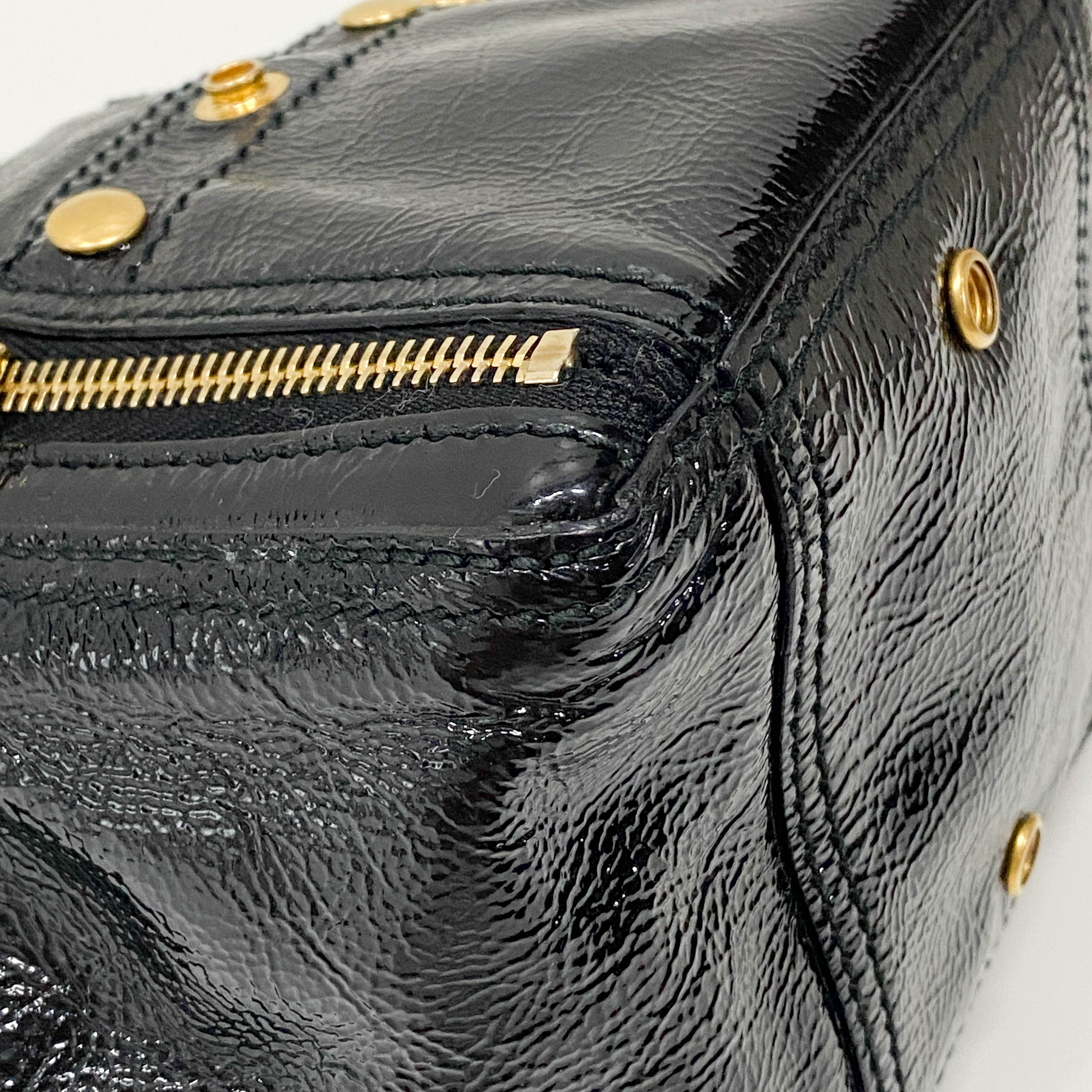 Downtown Black Patent Leather Handle Bag