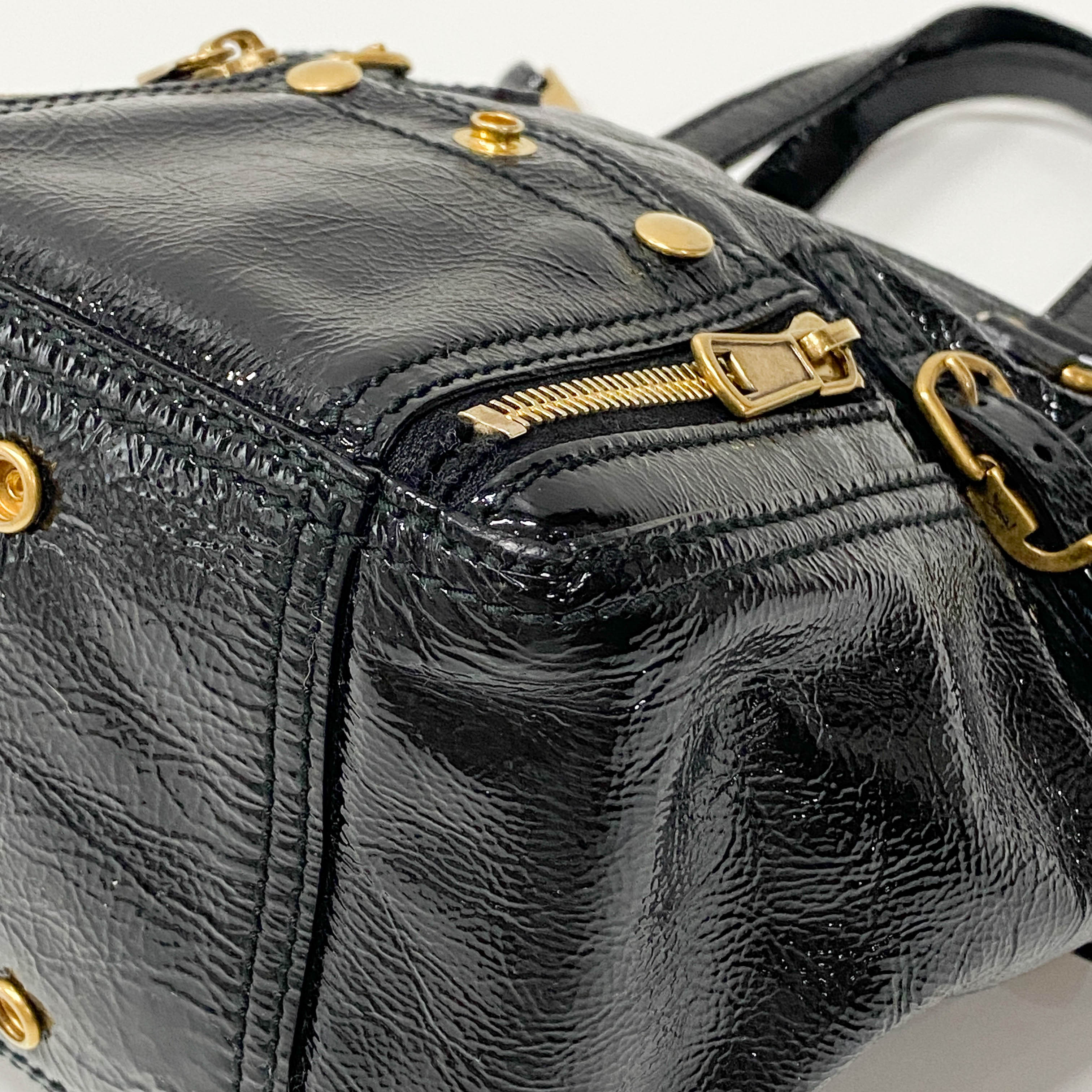 Downtown Black Patent Leather Handle Bag