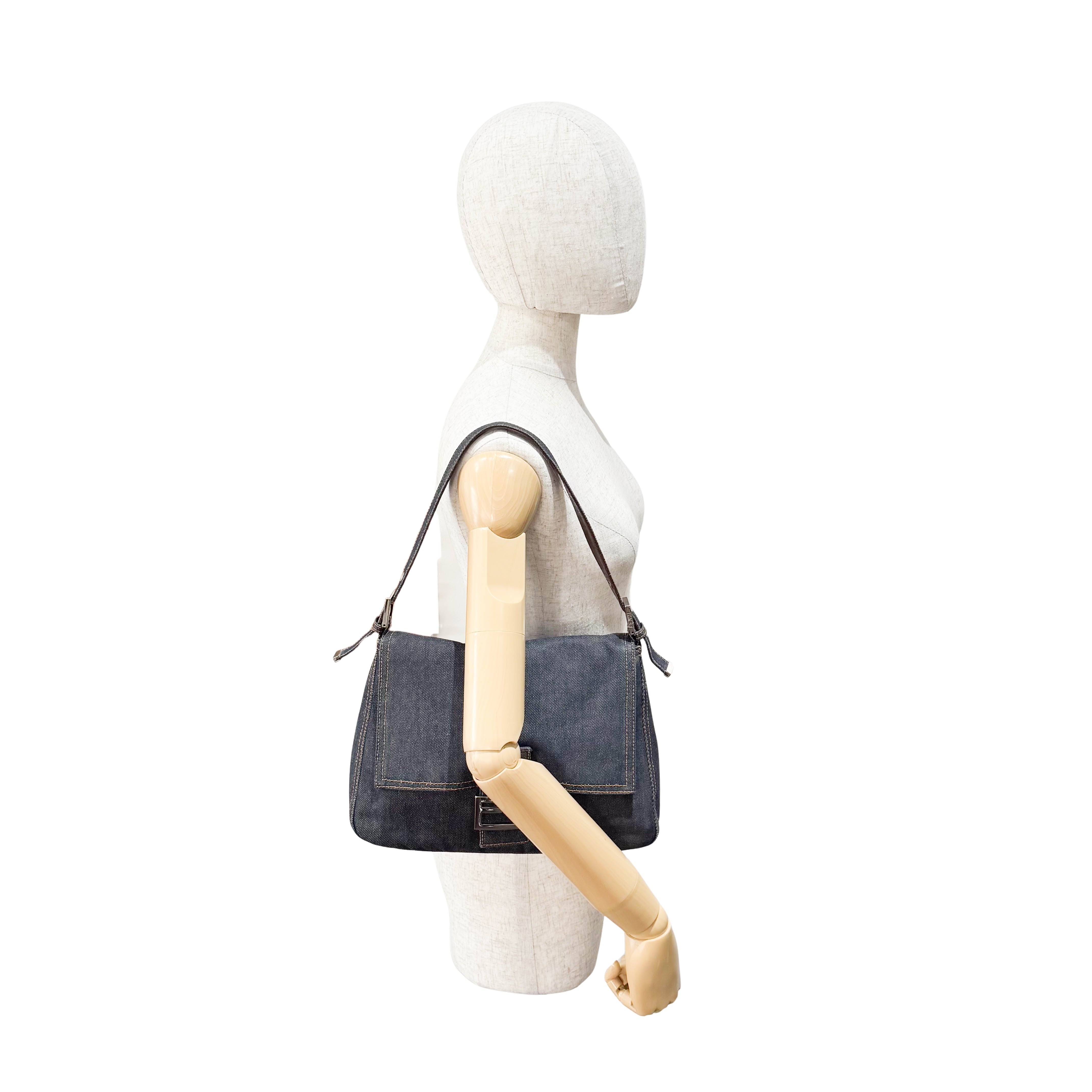 Mamma Baguette Blue Denim Shoulder Bag