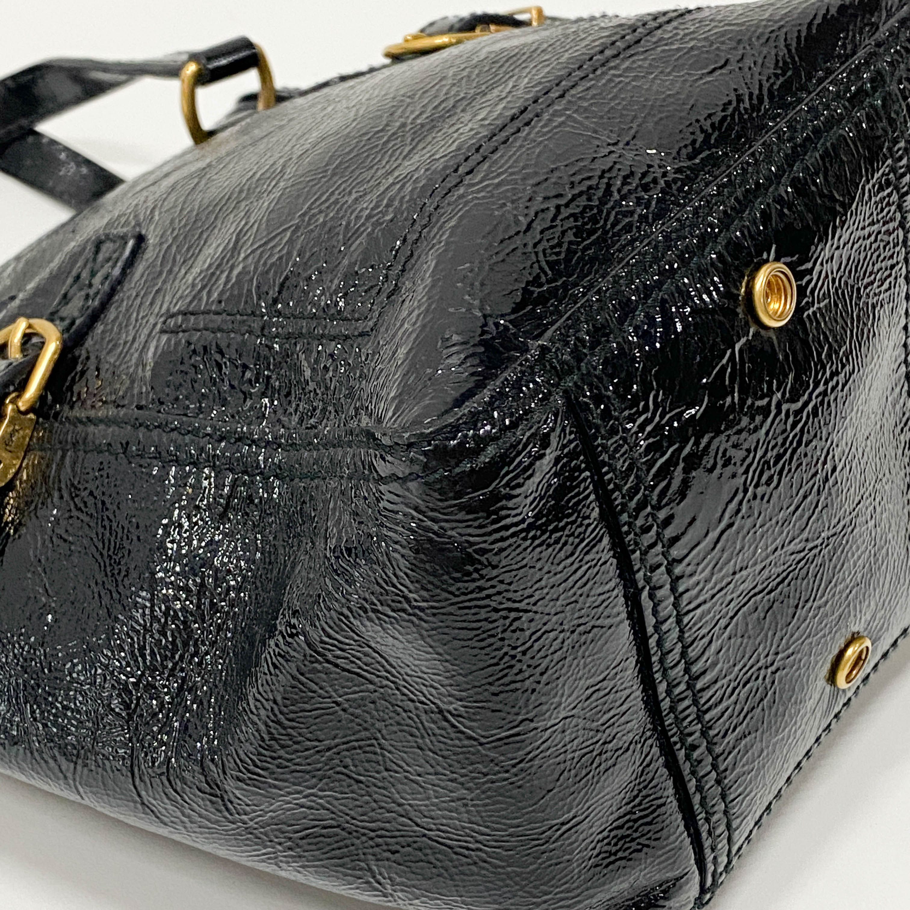 Downtown Black Patent Leather Handle Bag