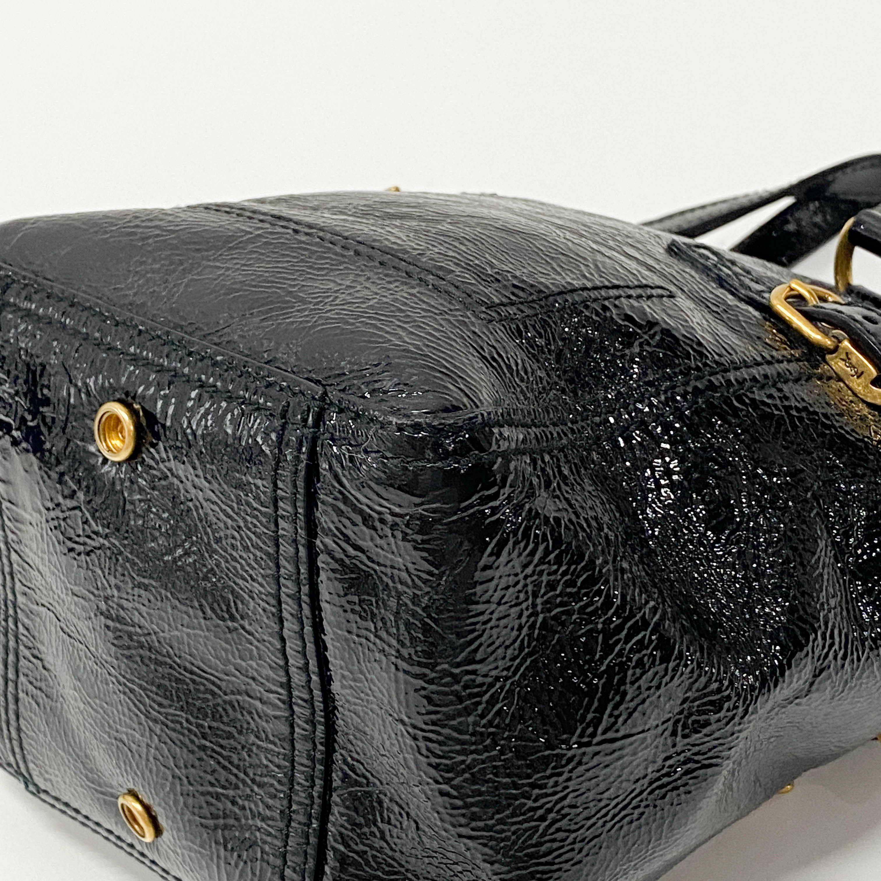 Downtown Black Patent Leather Handle Bag