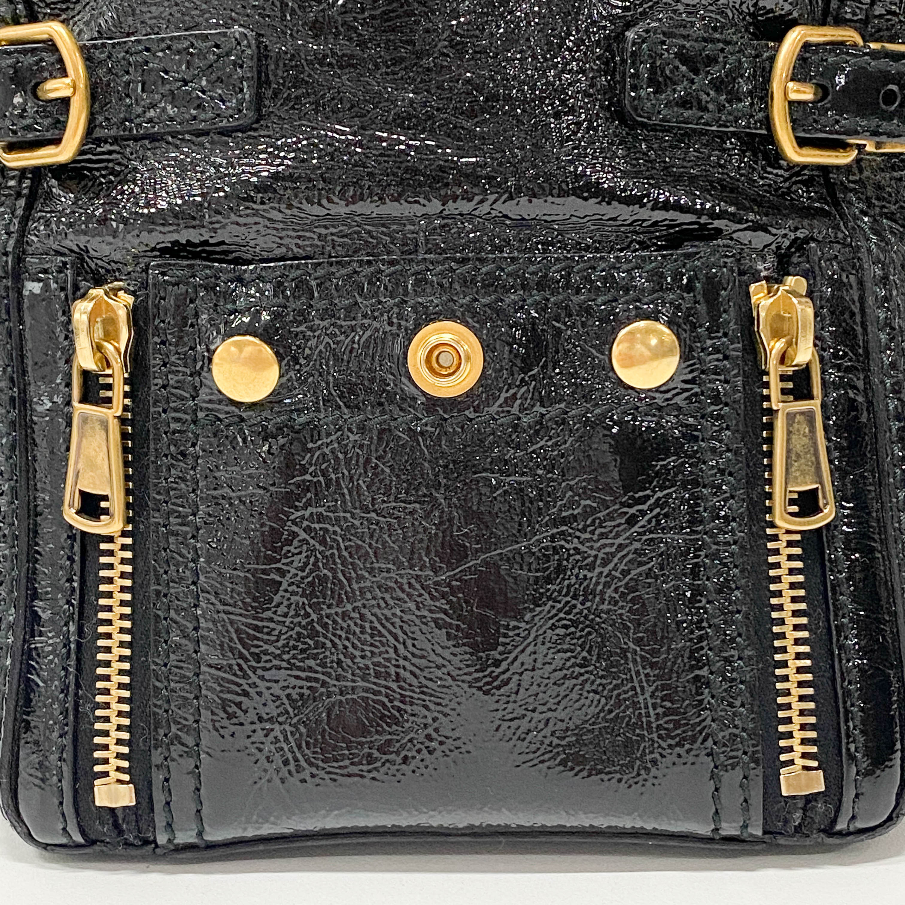 Downtown Black Patent Leather Handle Bag