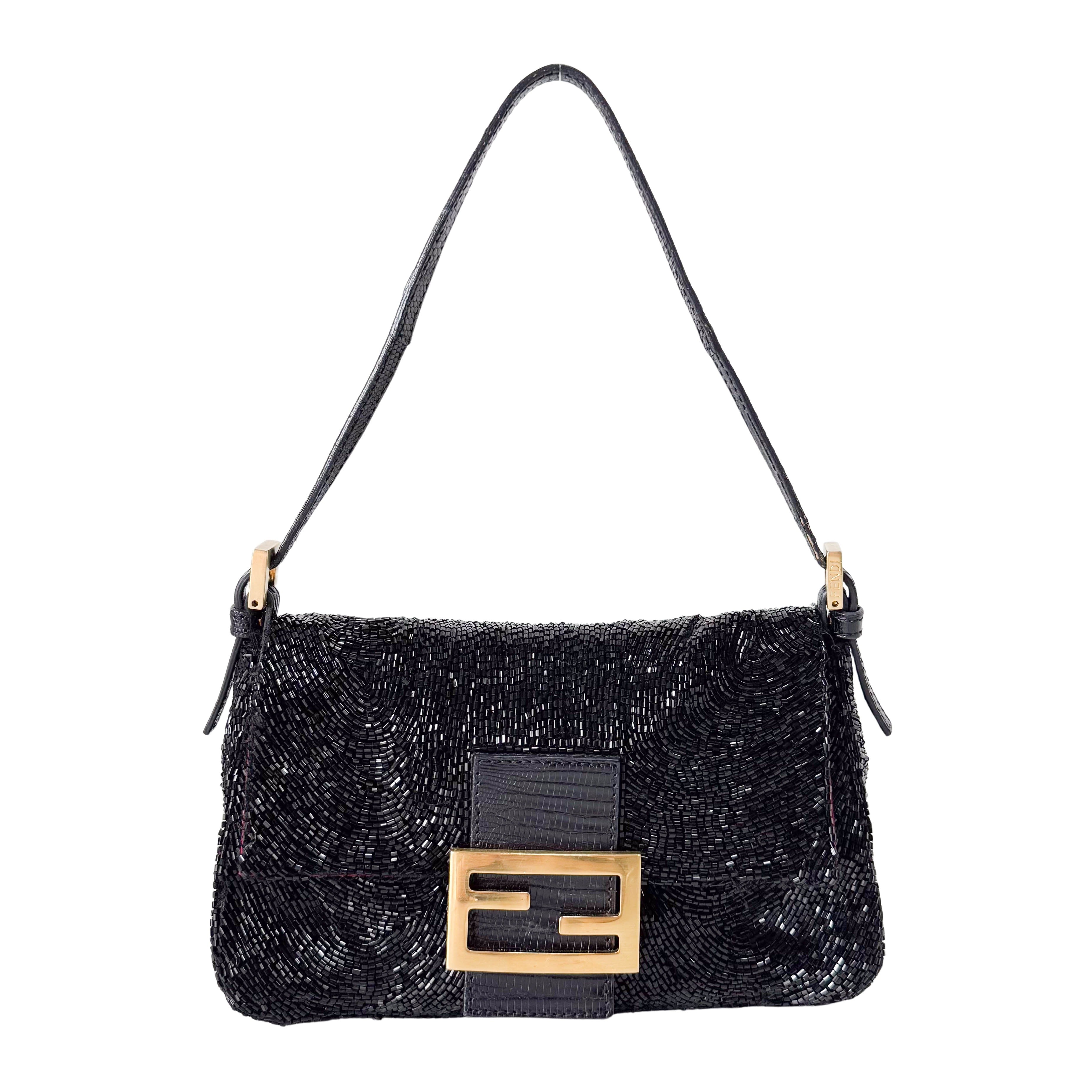 Mini Mamma Baguette Black Beads with Gold Buckle Bag