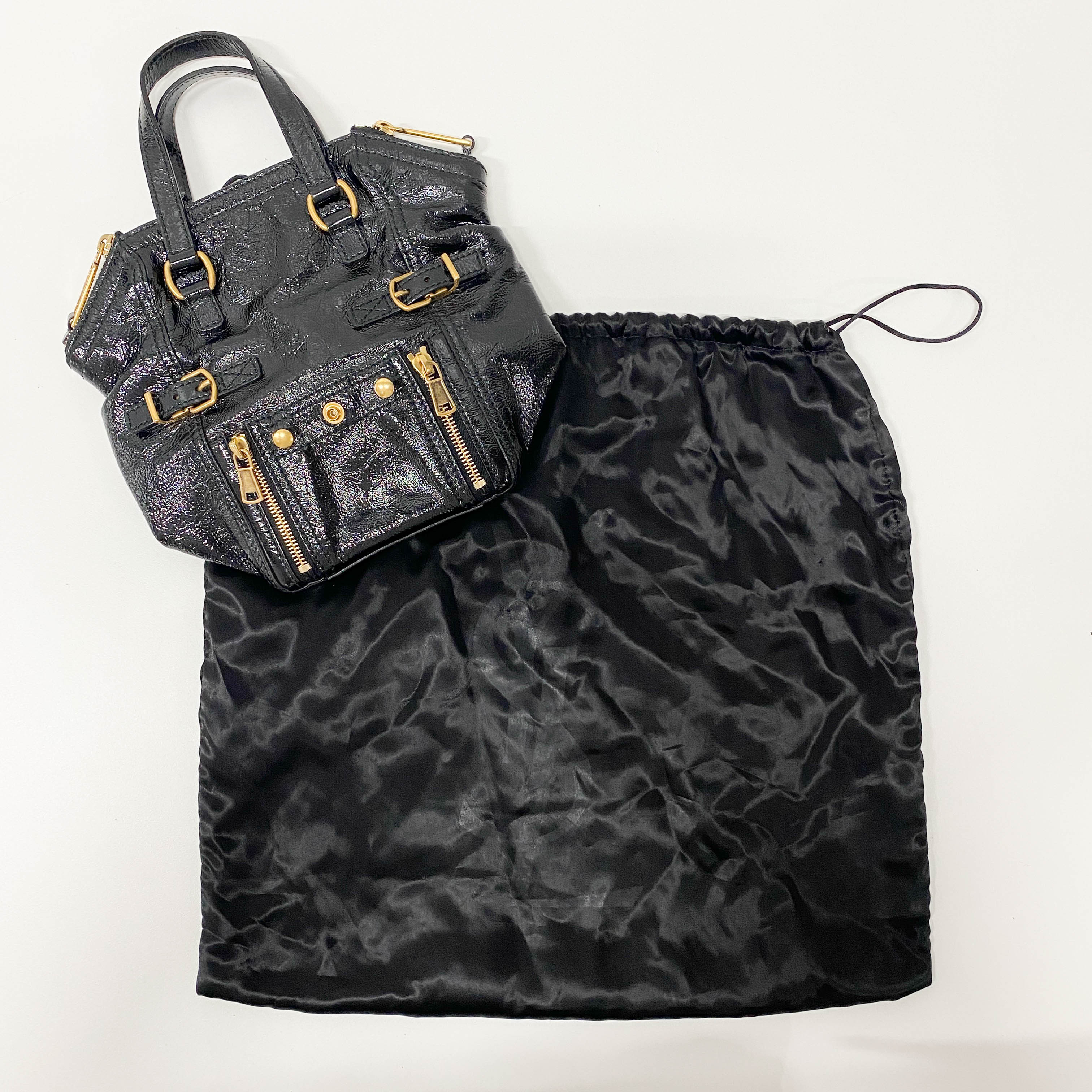 Downtown Black Patent Leather Handle Bag