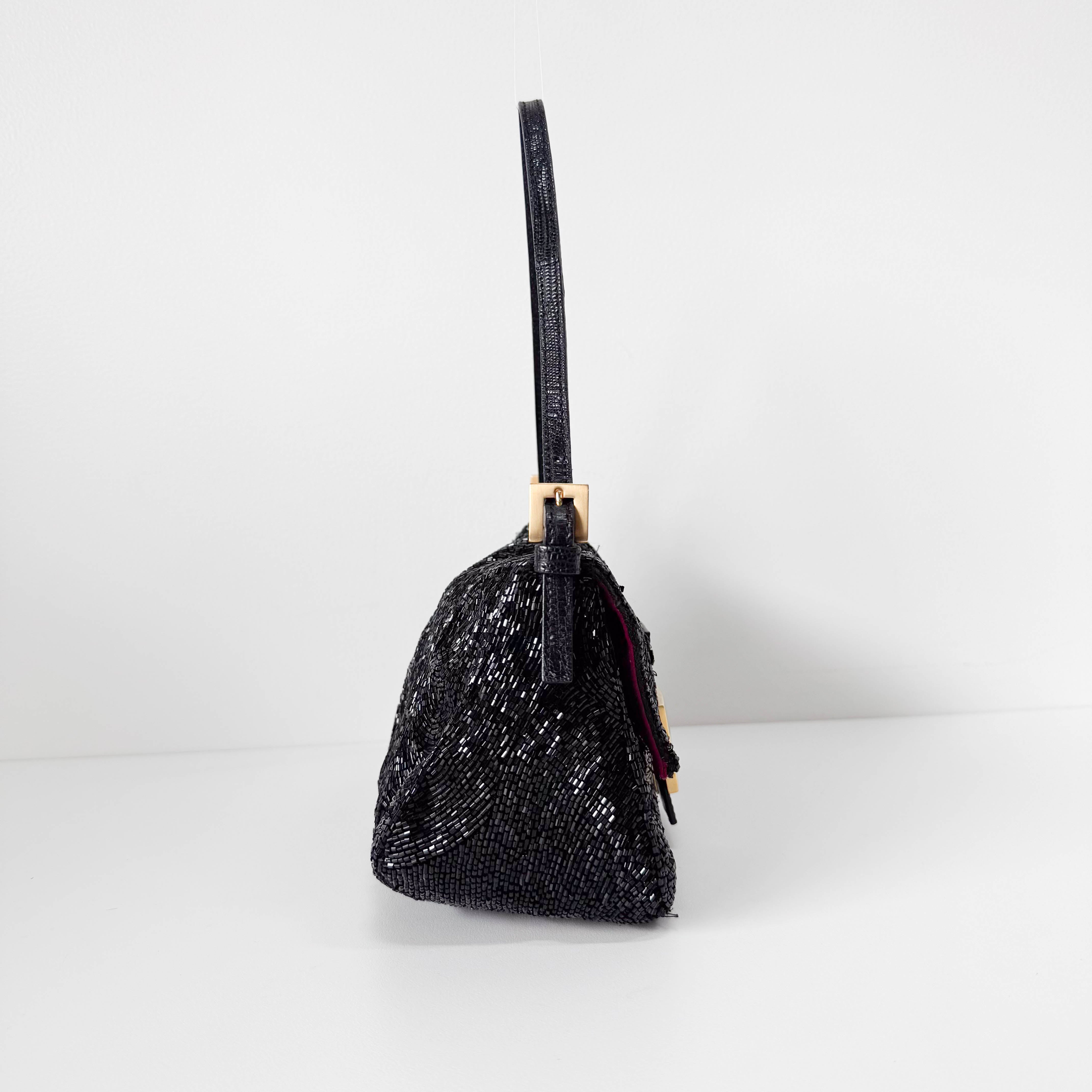 Mini Mamma Baguette Black Beads with Gold Buckle Bag