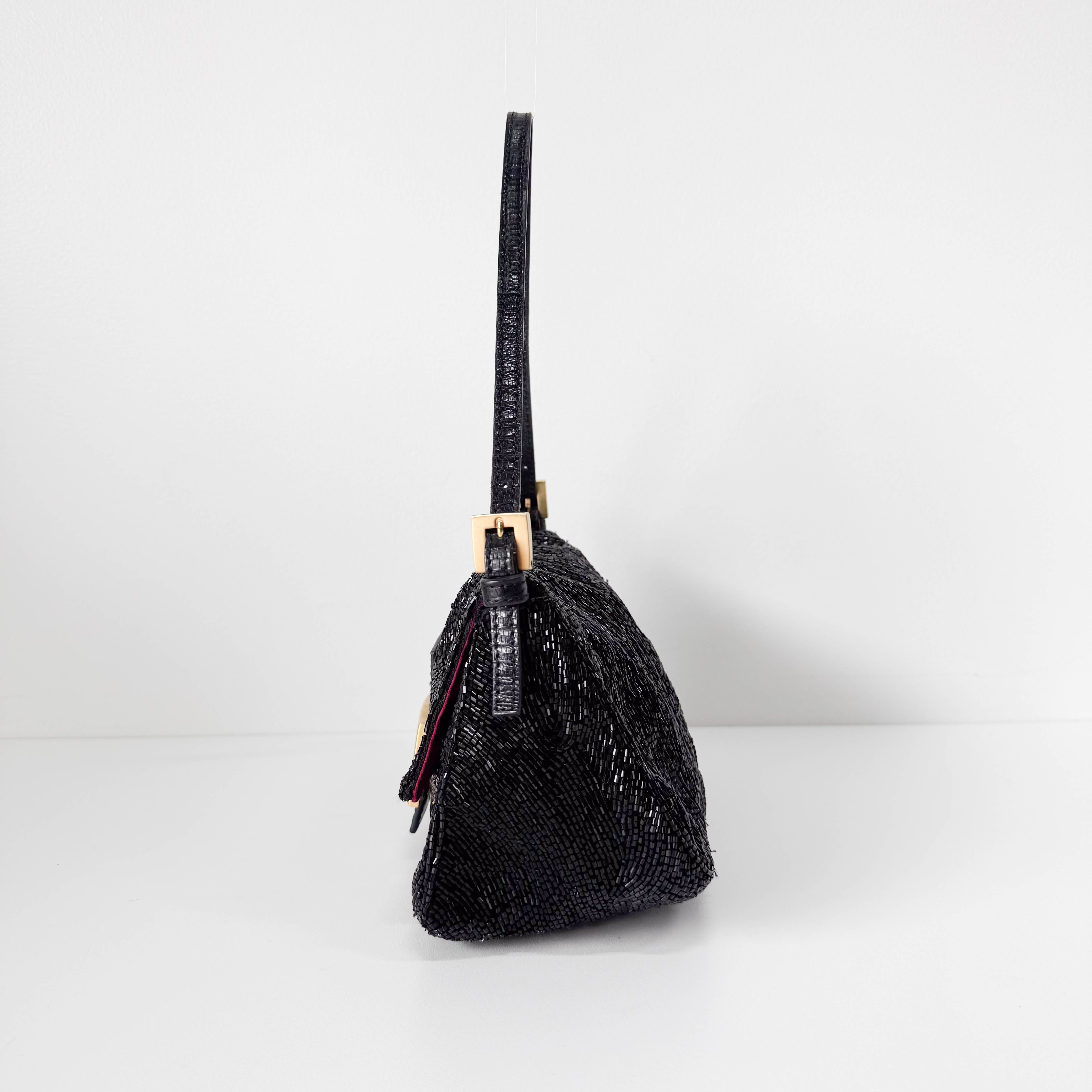 Mini Mamma Baguette Black Beads with Gold Buckle Bag