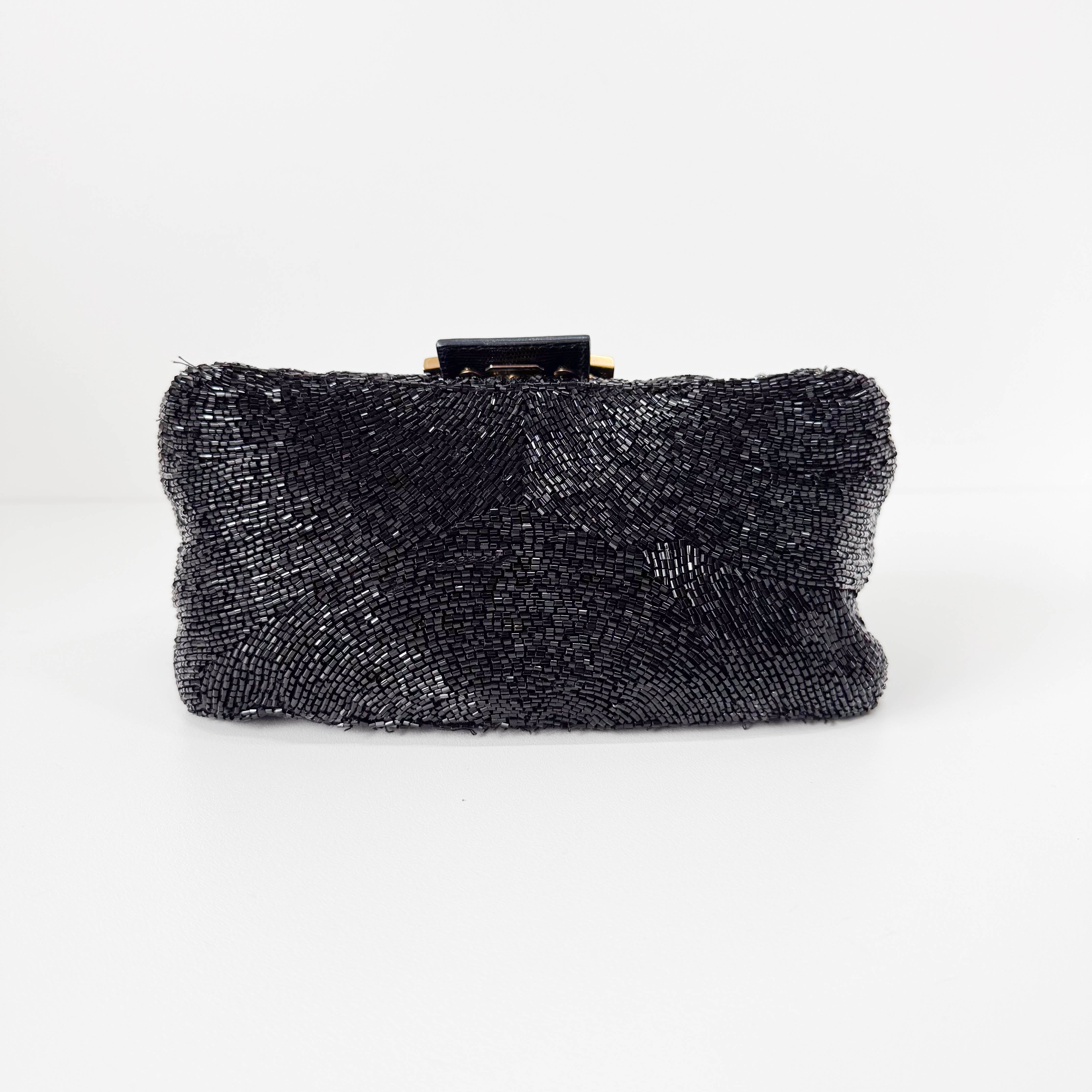 Mini Mamma Baguette Black Beads with Gold Buckle Bag