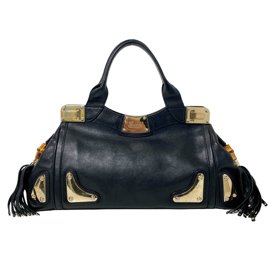 Indie Bamboo Tussel  Leather Black Handbag