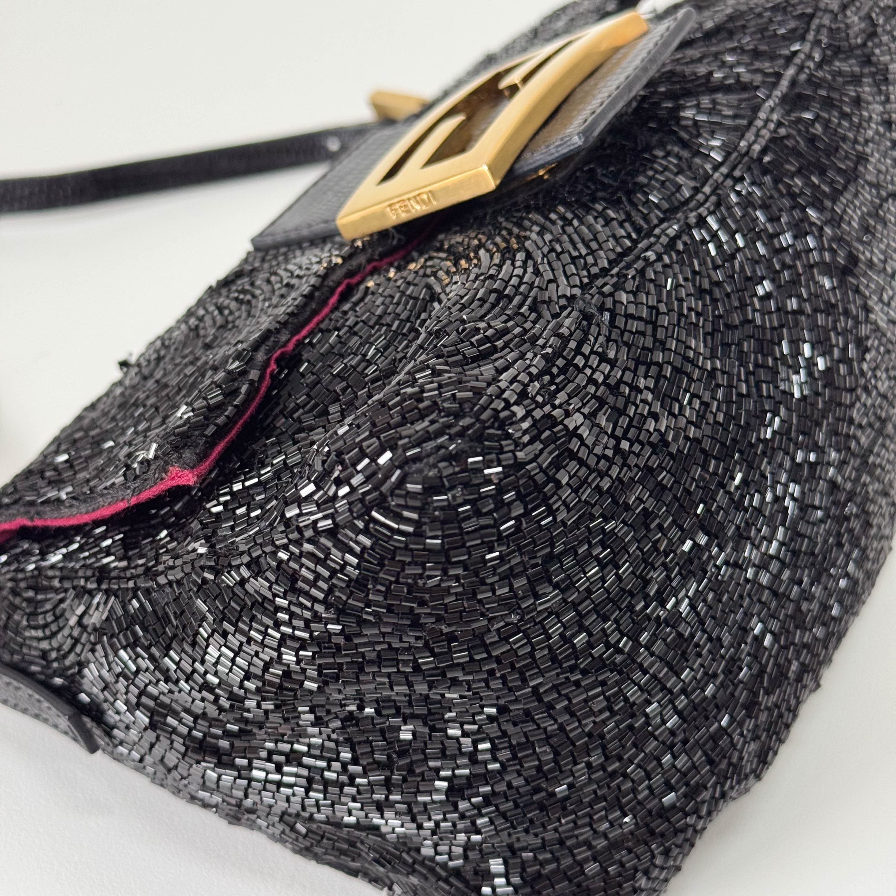 Mini Mamma Baguette Black Beads with Gold Buckle Bag
