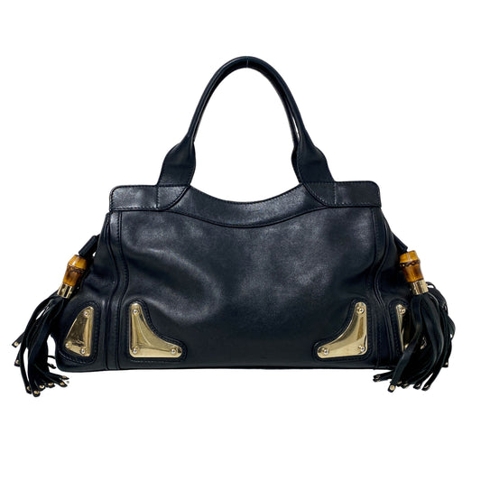 Indie Bamboo Tussel  Leather Black Handbag