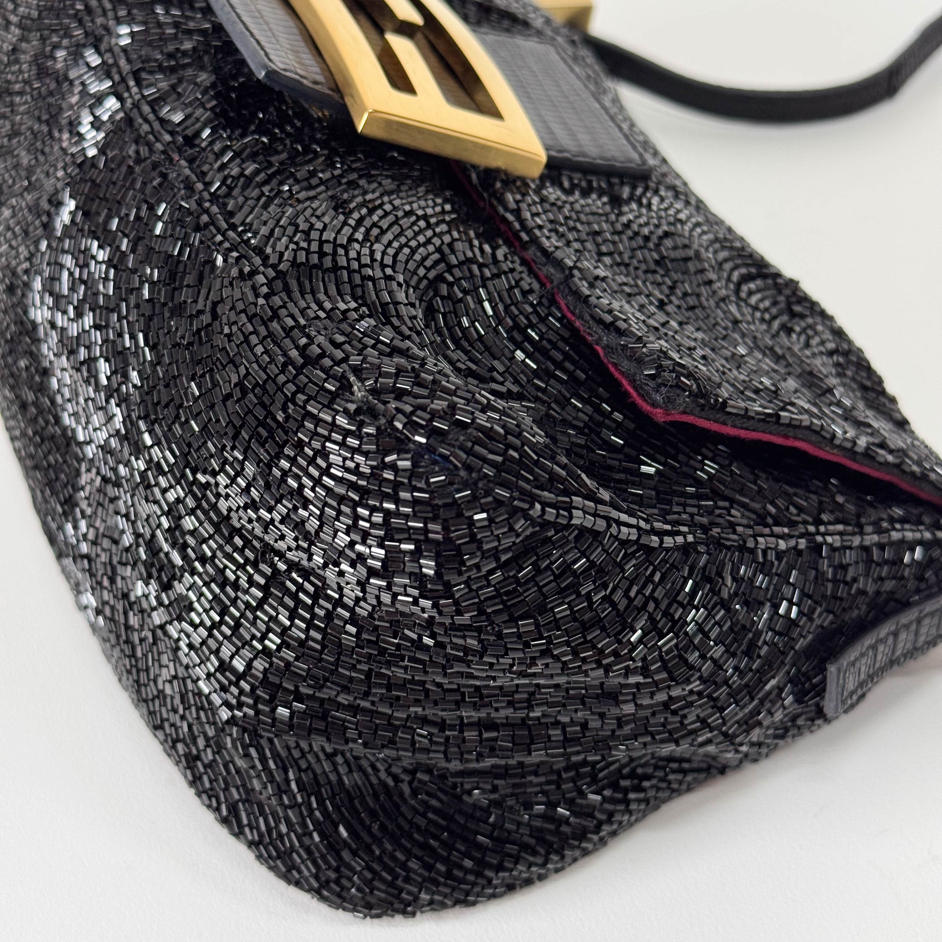Mini Mamma Baguette Black Beads with Gold Buckle Bag