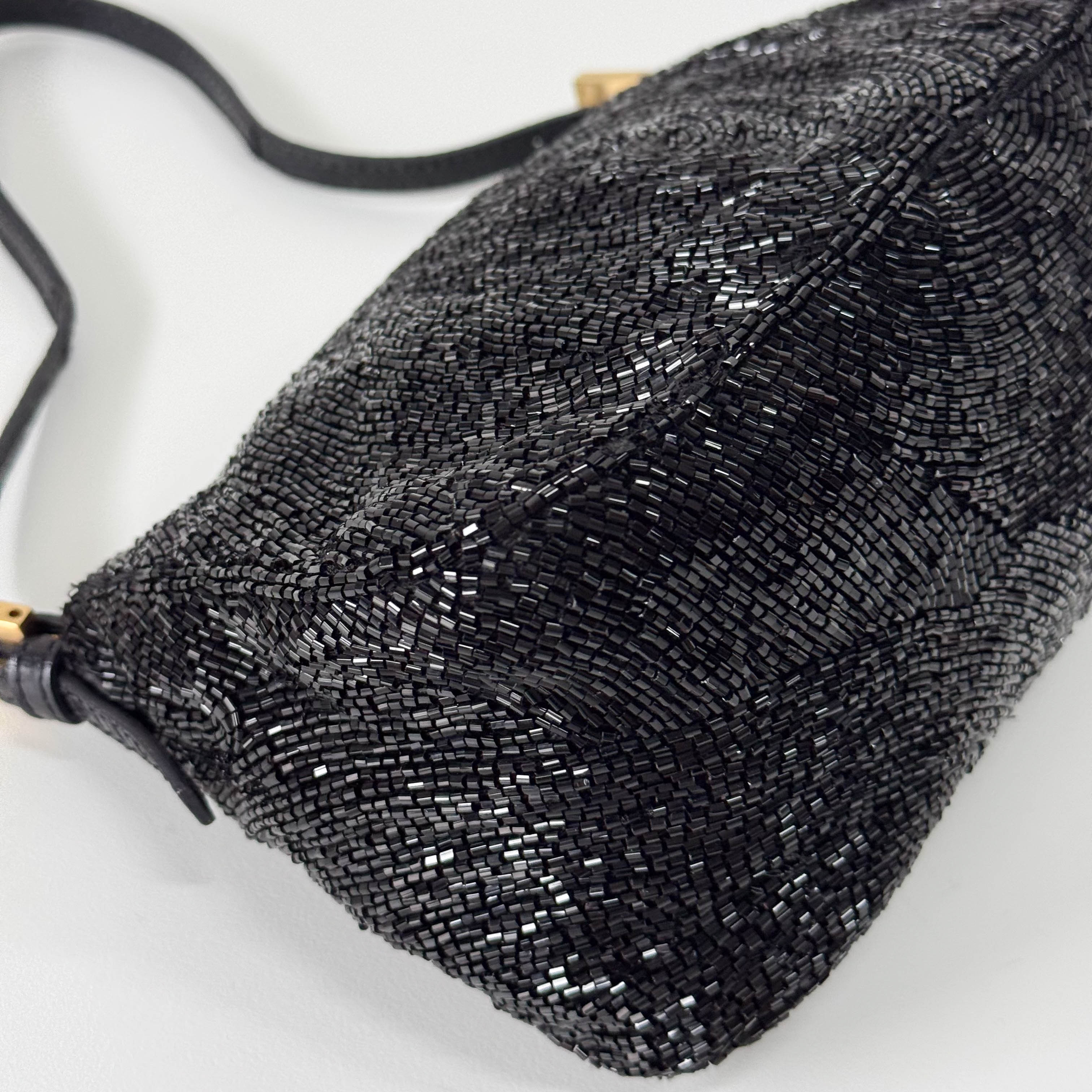 Mini Mamma Baguette Black Beads with Gold Buckle Bag
