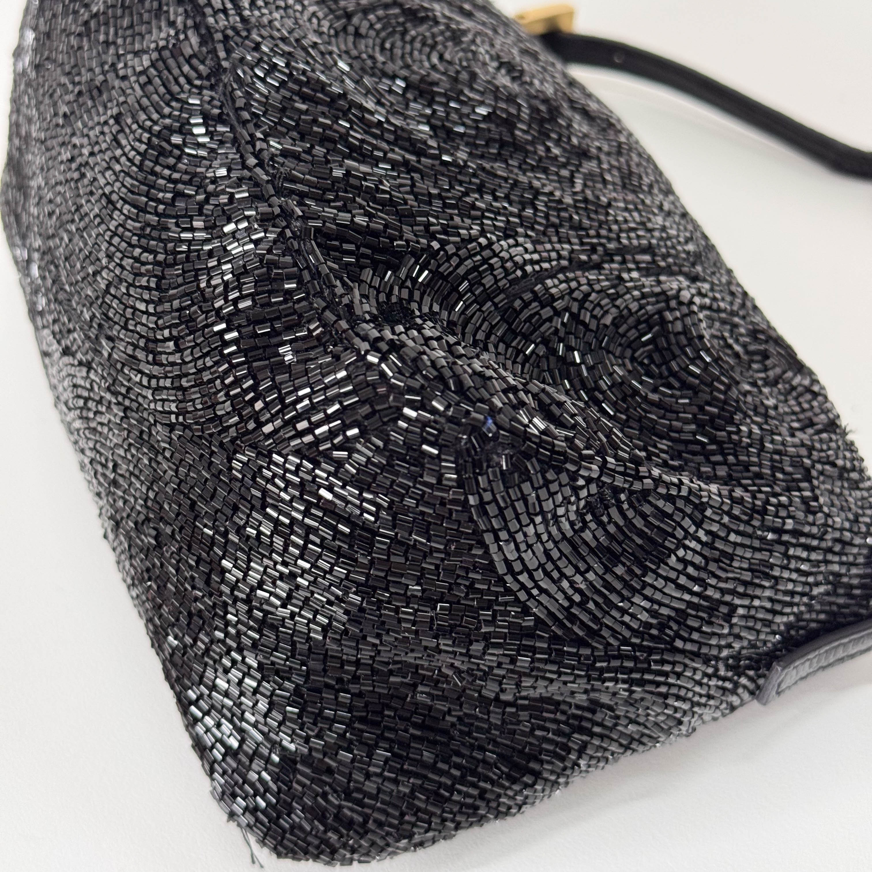 Mini Mamma Baguette Black Beads with Gold Buckle Bag