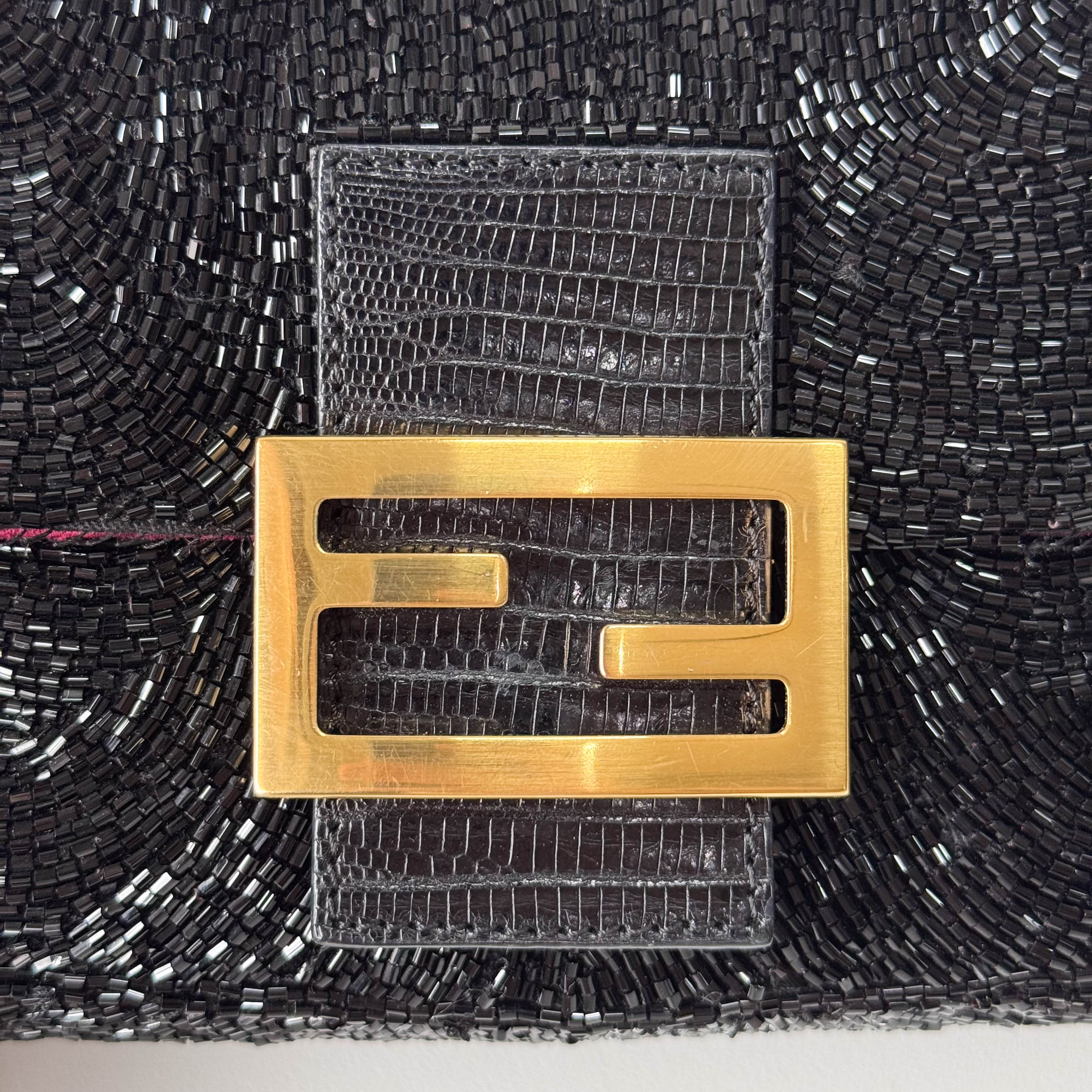 Mini Mamma Baguette Black Beads with Gold Buckle Bag