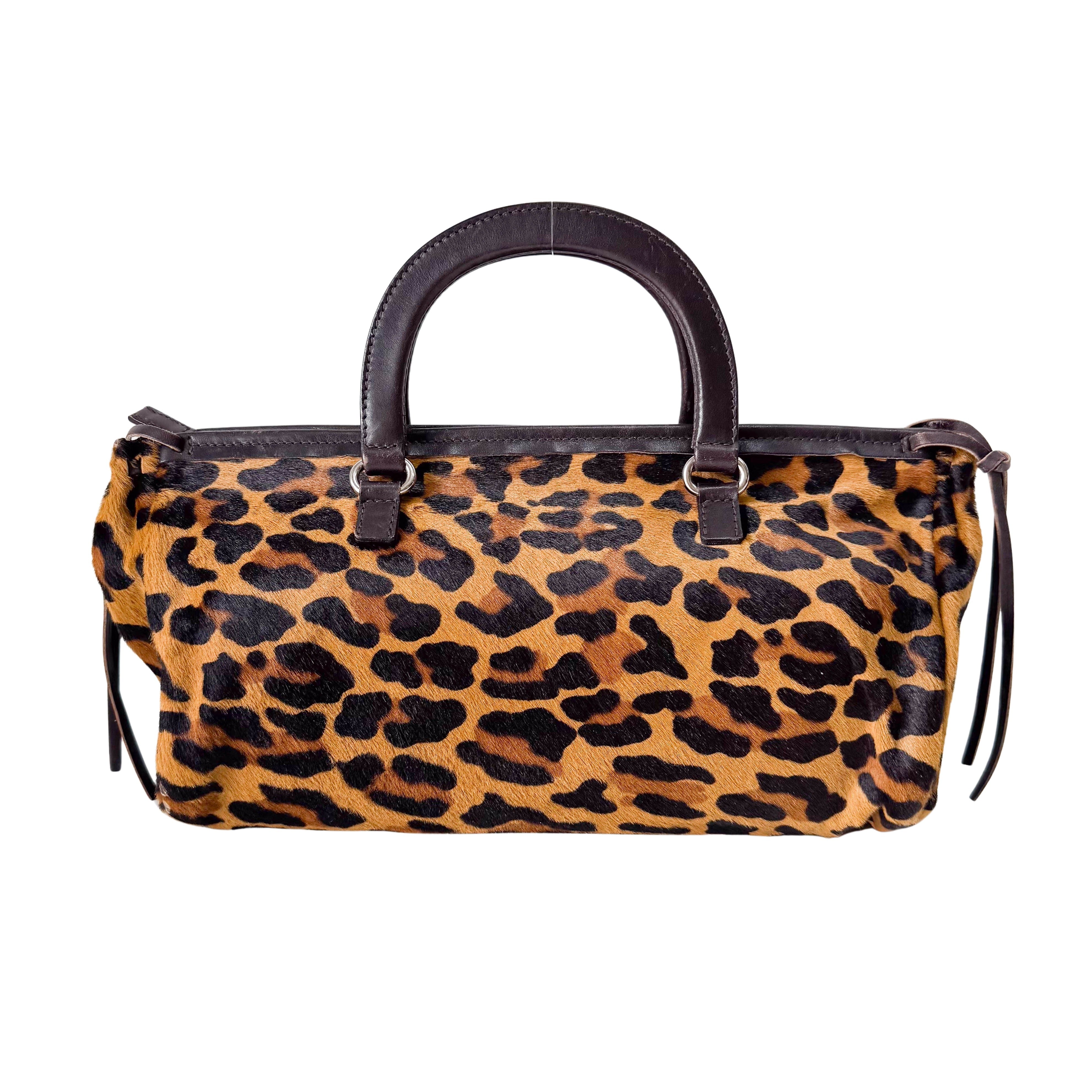 Brown Leopard Print Pony Hair Handbag