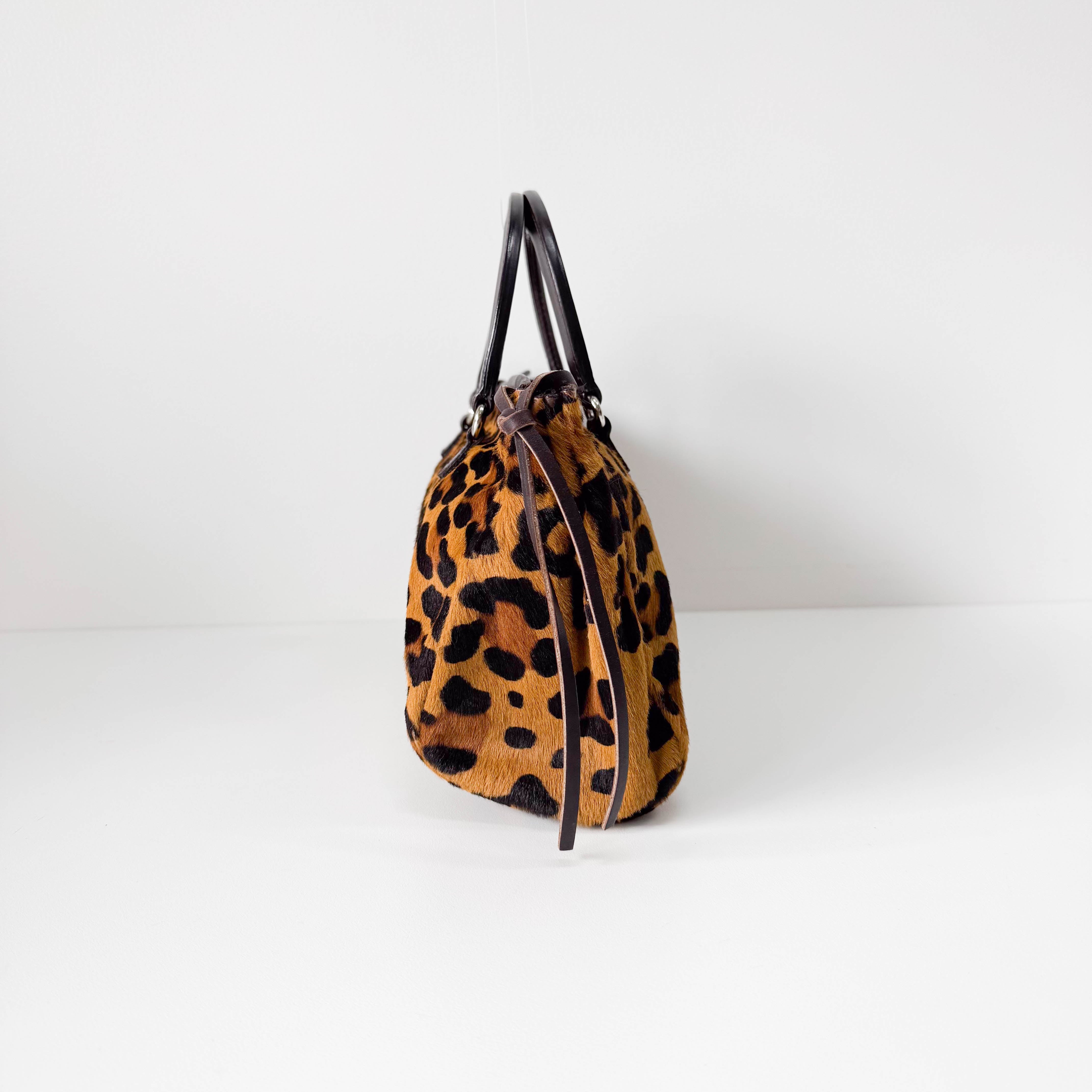 Brown Leopard Print Pony Hair Handbag