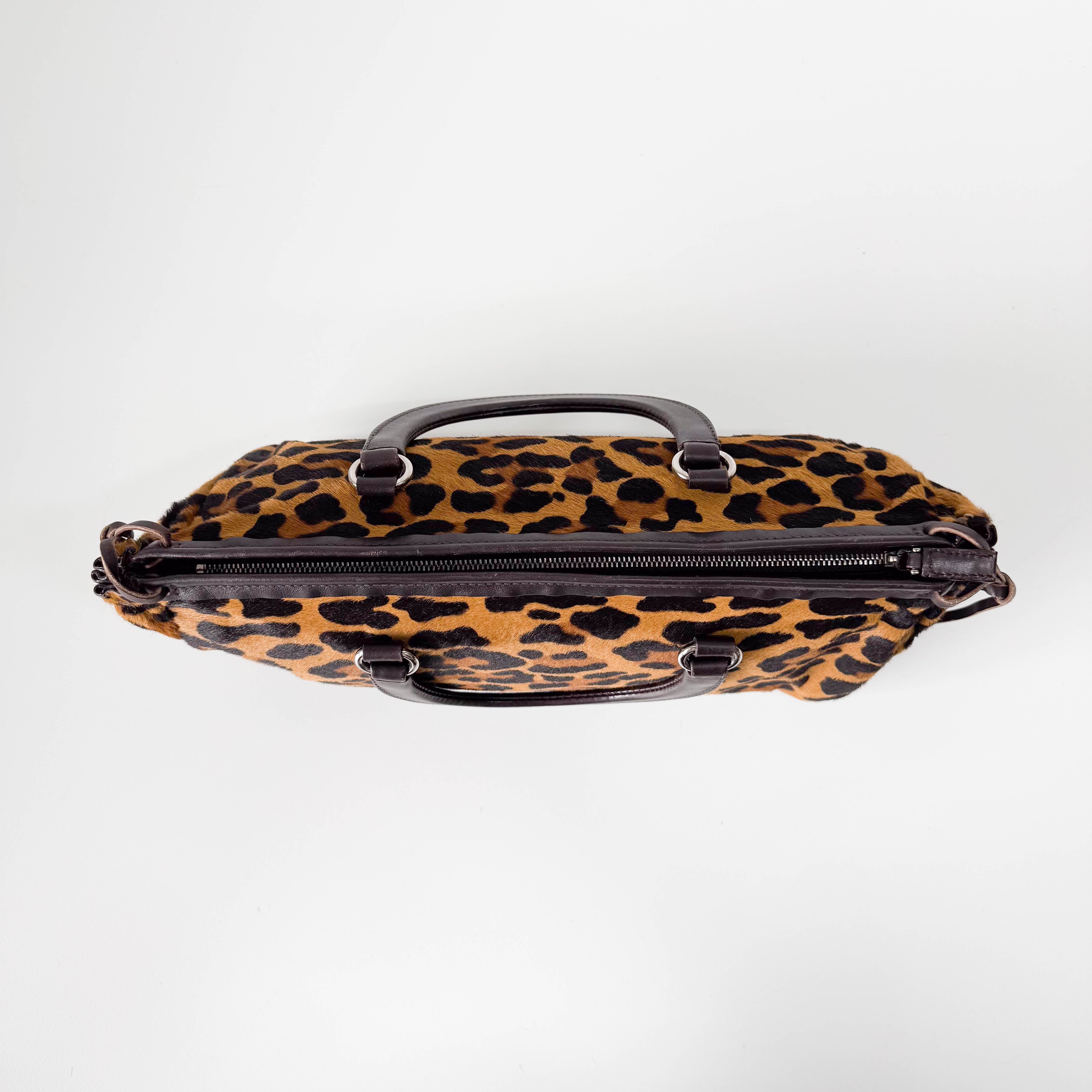 Brown Leopard Print Pony Hair Handbag