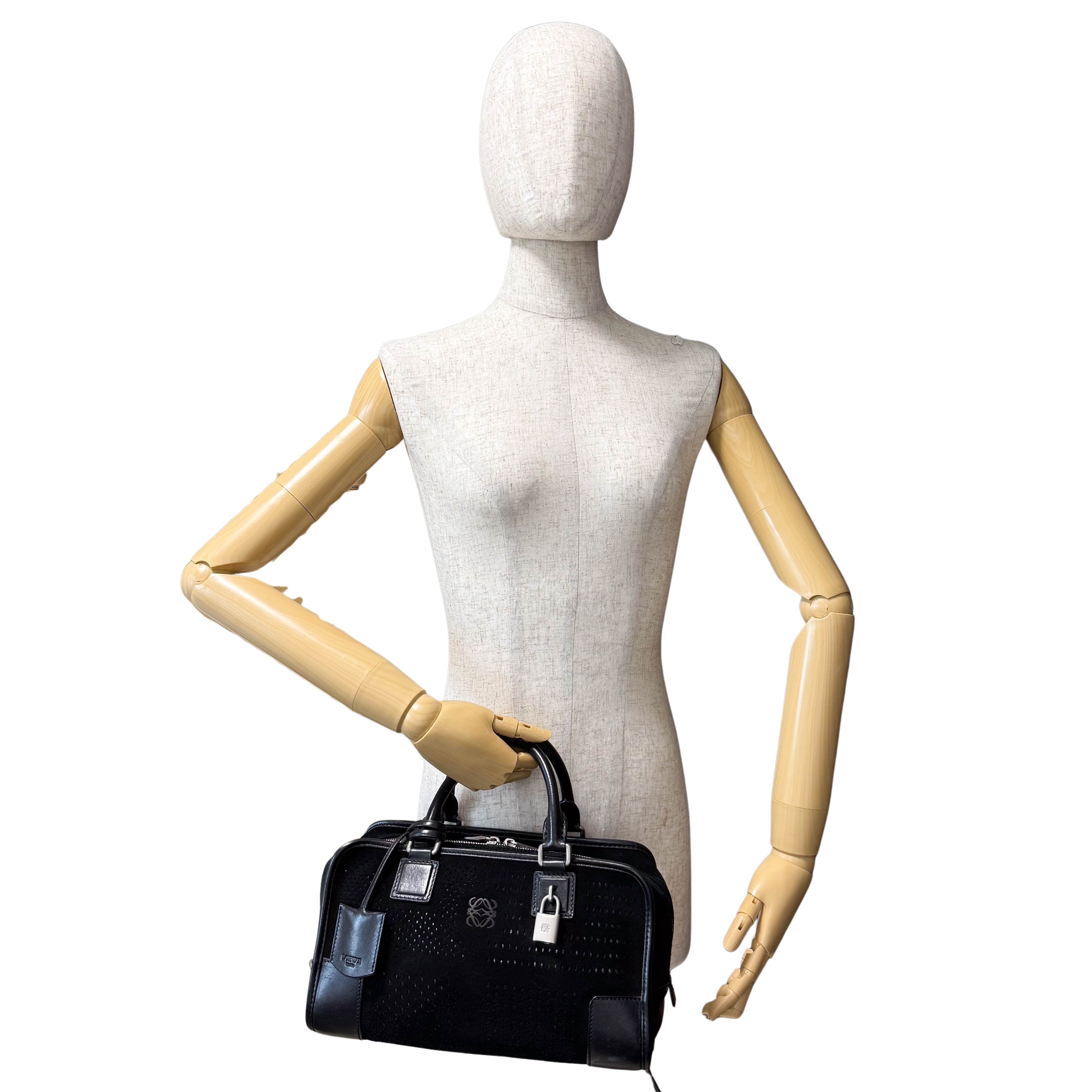 Loewe Amazona 28 Black Suede Boston Bag