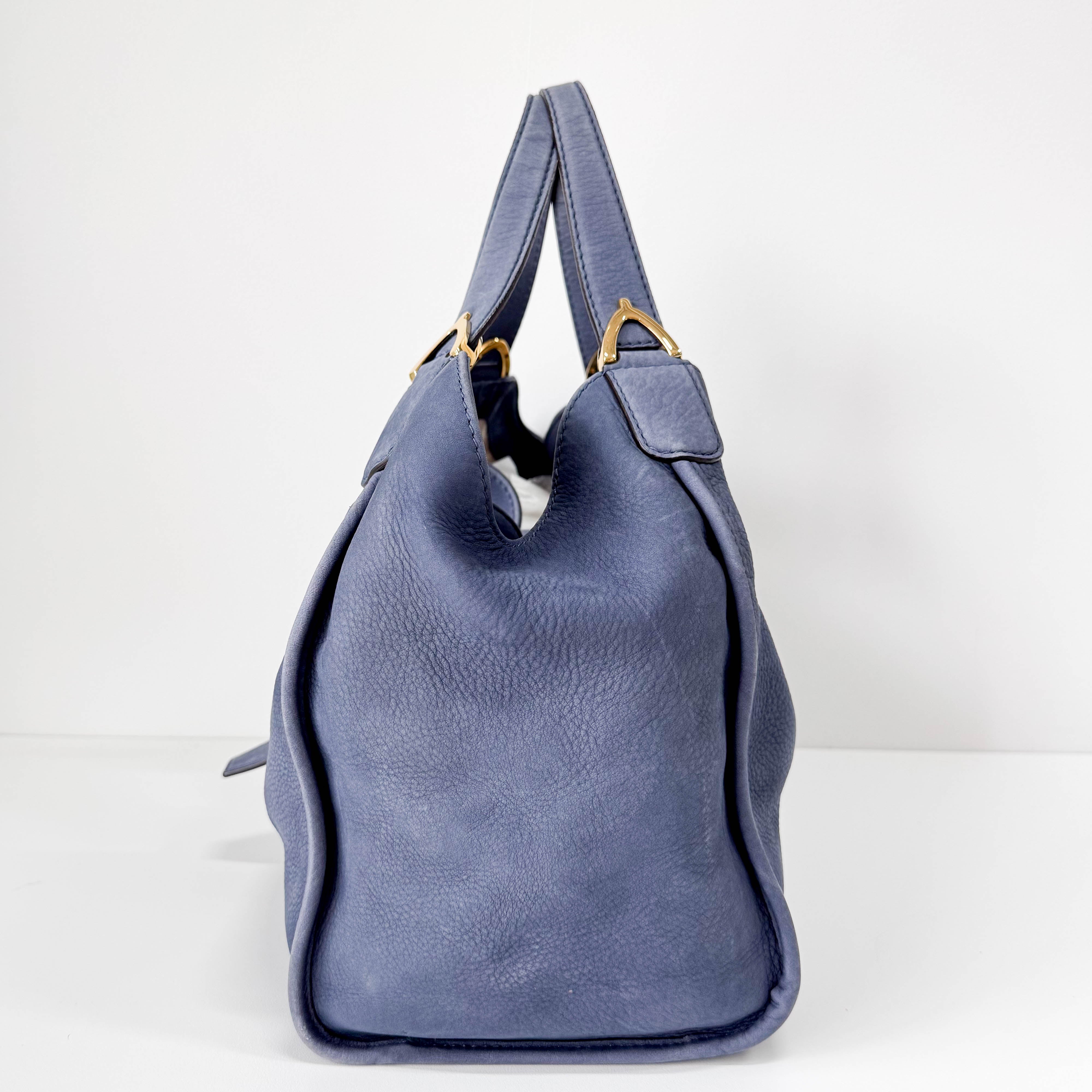 Dusty Blue Leather Handle Bag