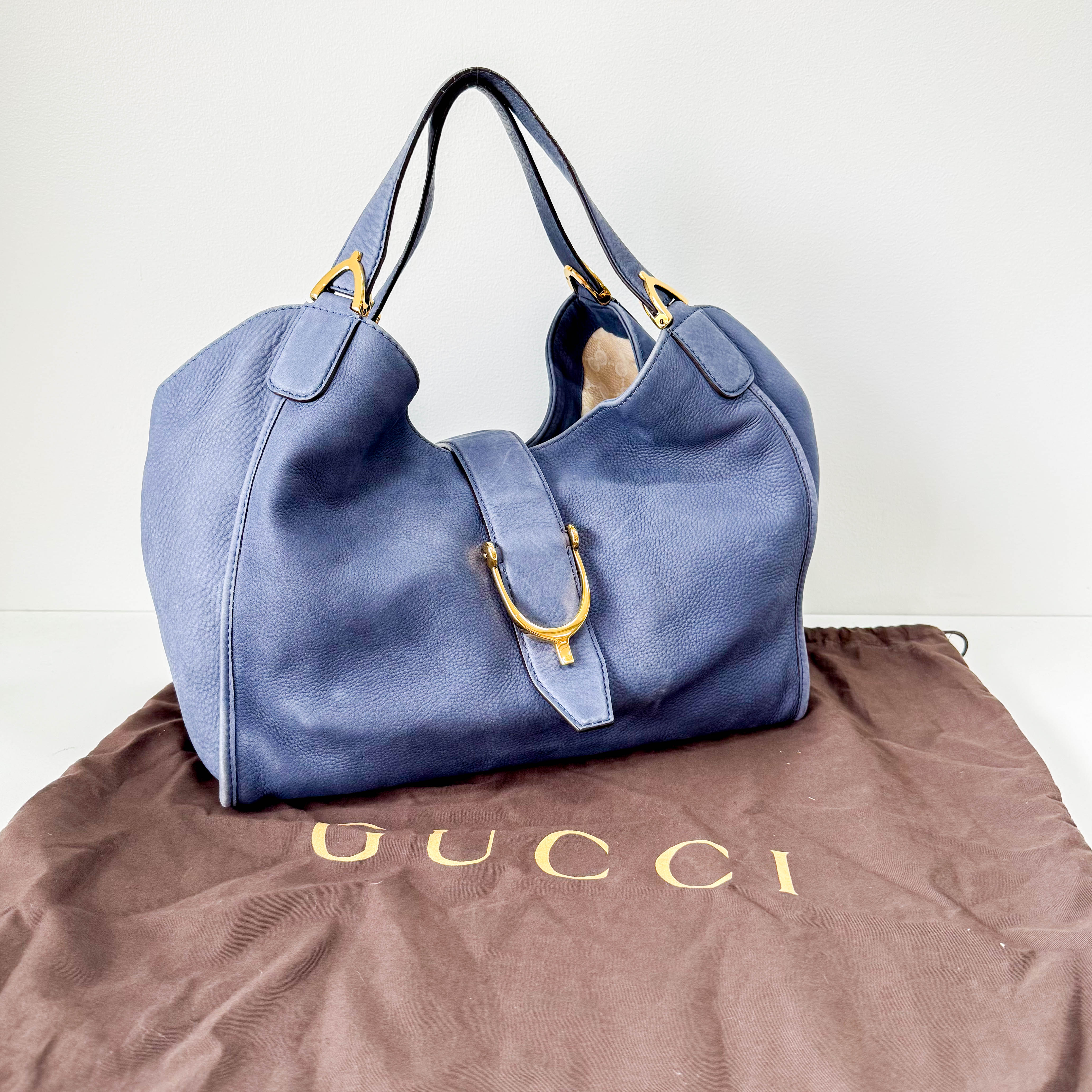 Dusty Blue Leather Handle Bag