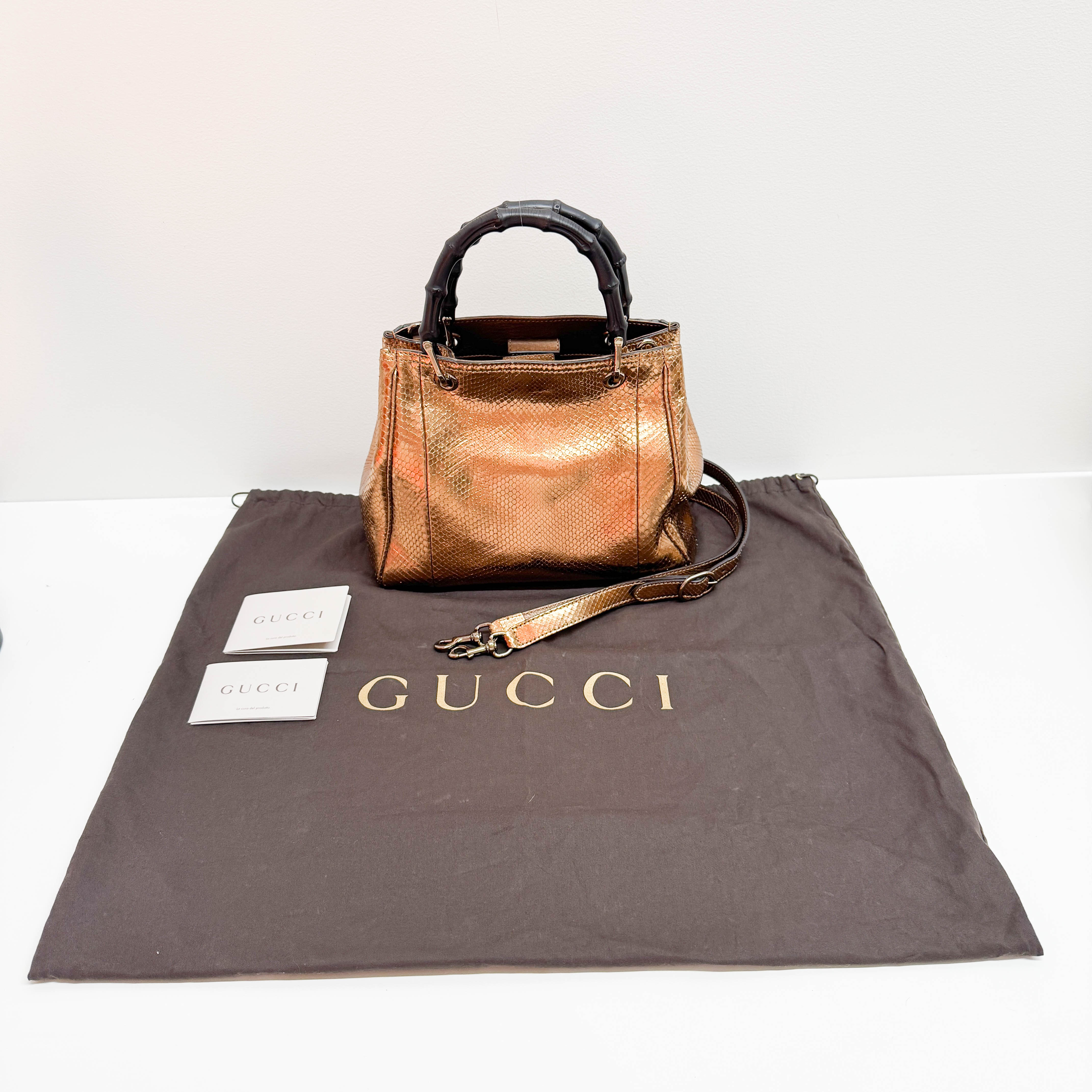 Bamboo Bronze Metallic Python Embossed Two Way Bag