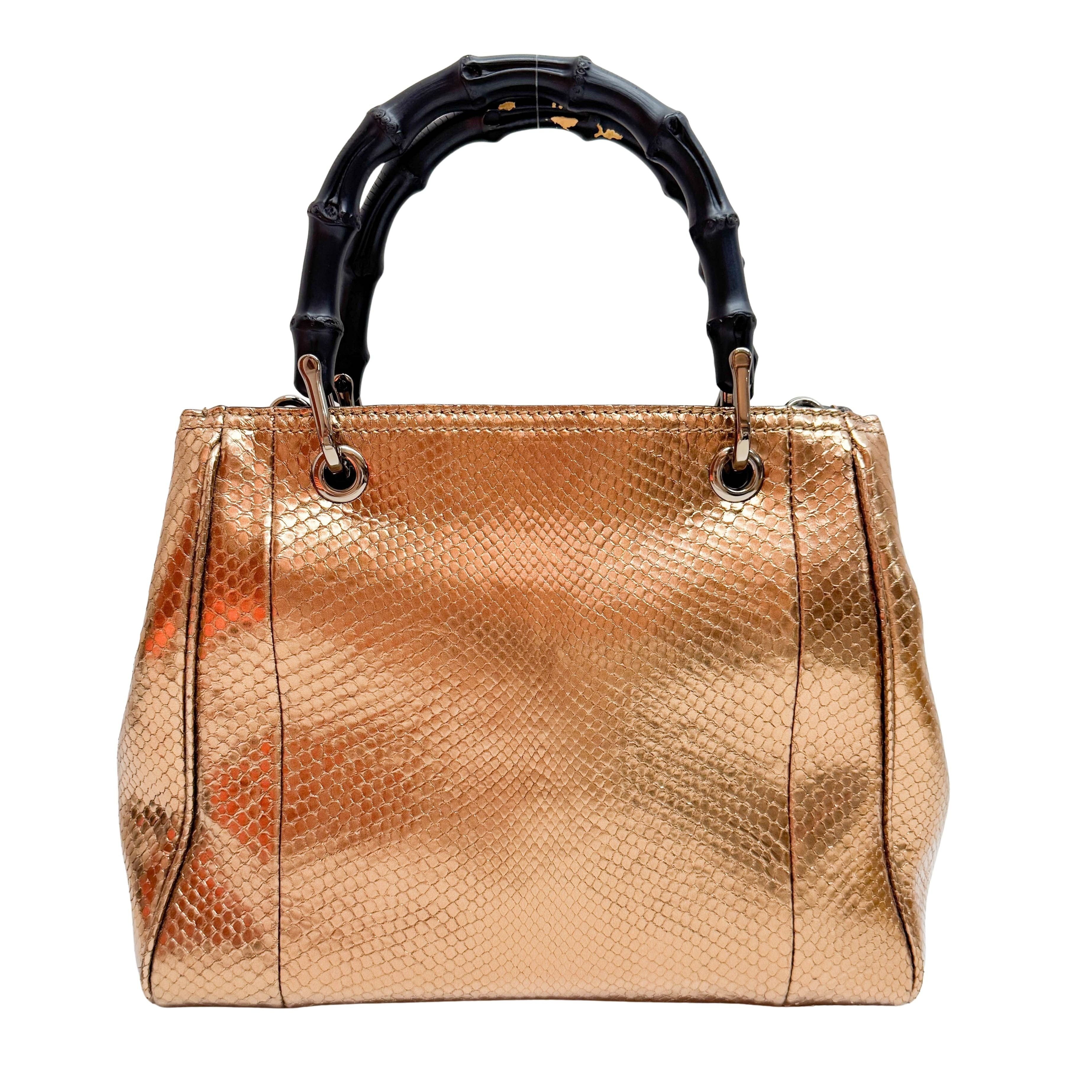 Bamboo Bronze Metallic Python Embossed Two Way Bag