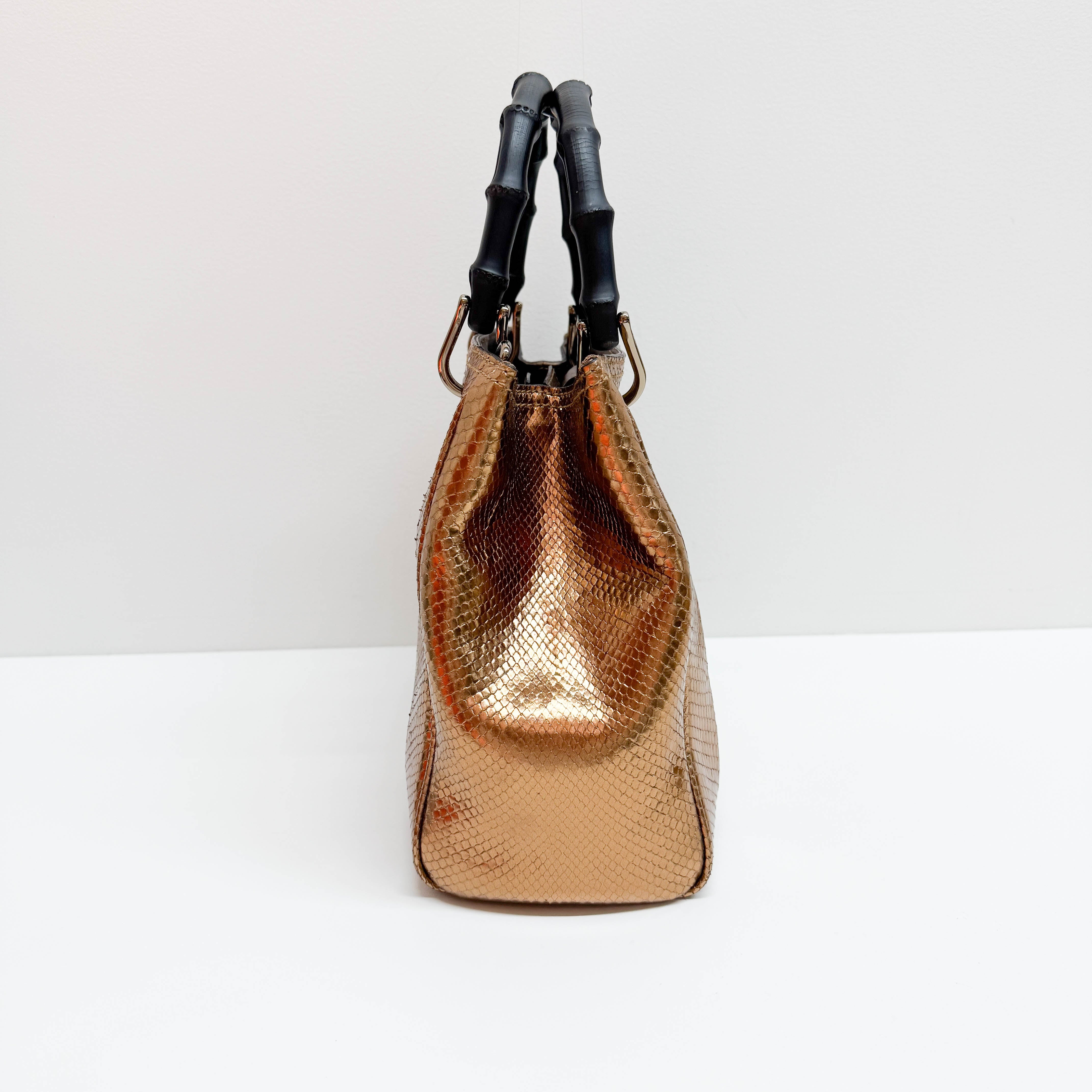 Bamboo Bronze Metallic Python Embossed Two Way Bag