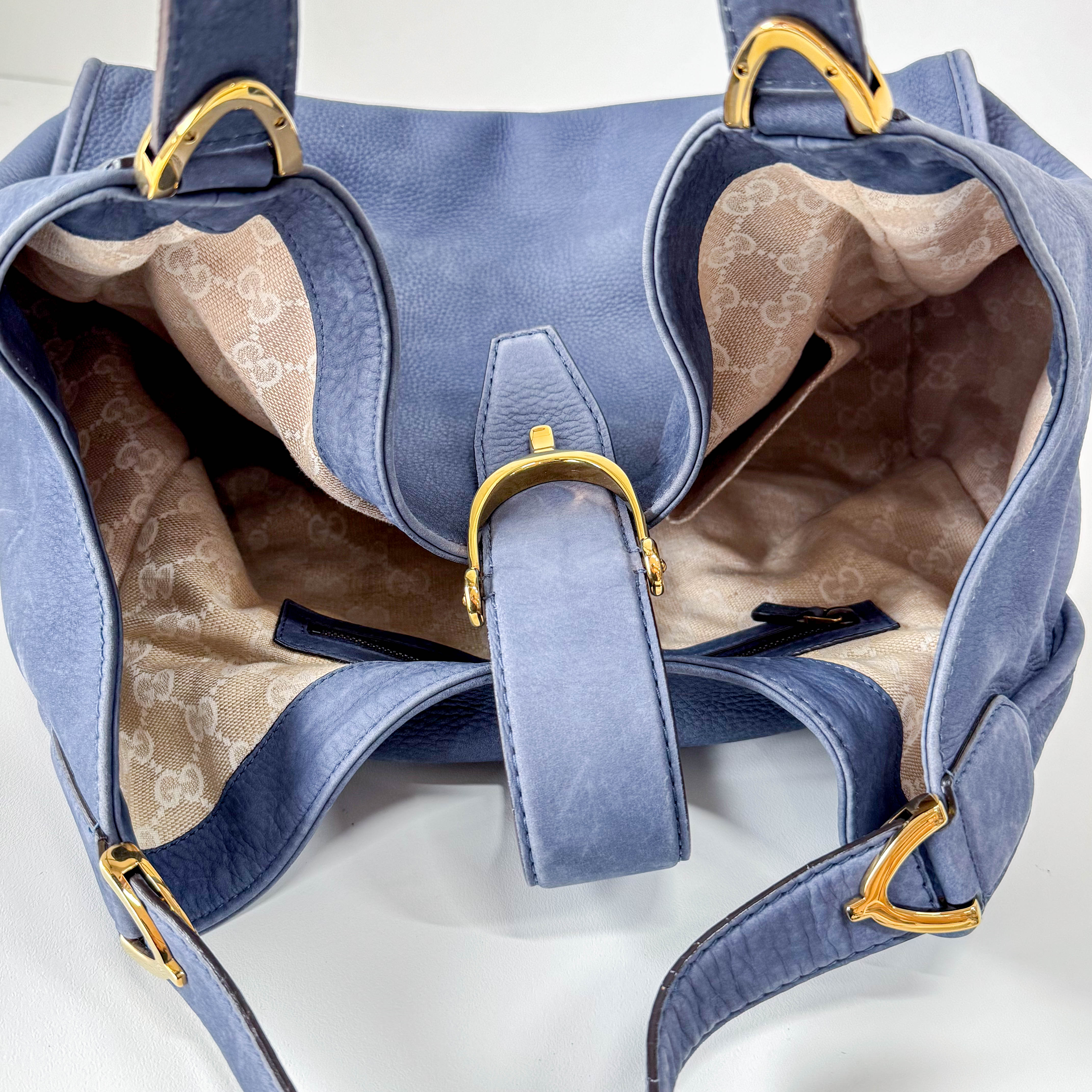 Dusty Blue Leather Handle Bag