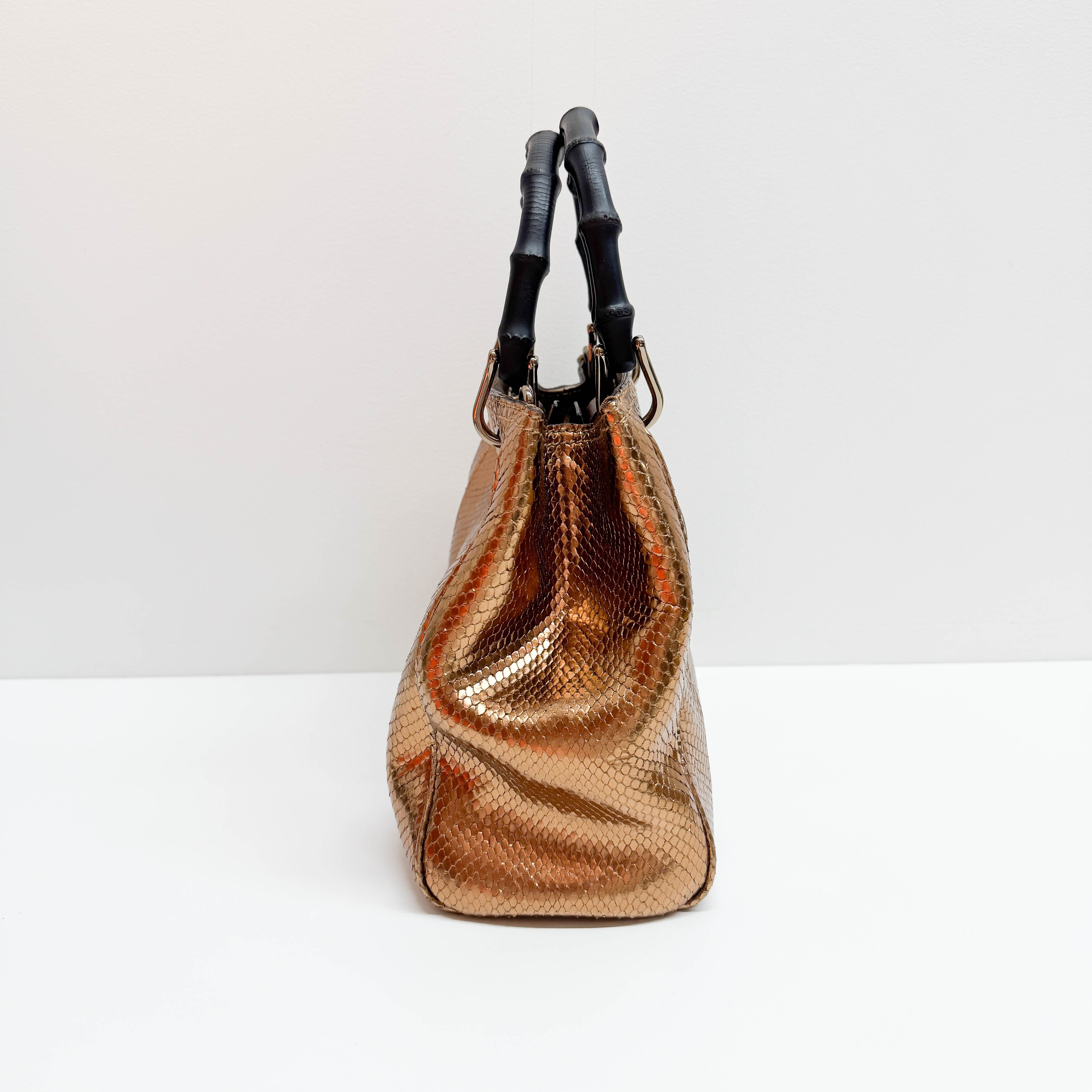 Bamboo Bronze Metallic Python Embossed Two Way Bag