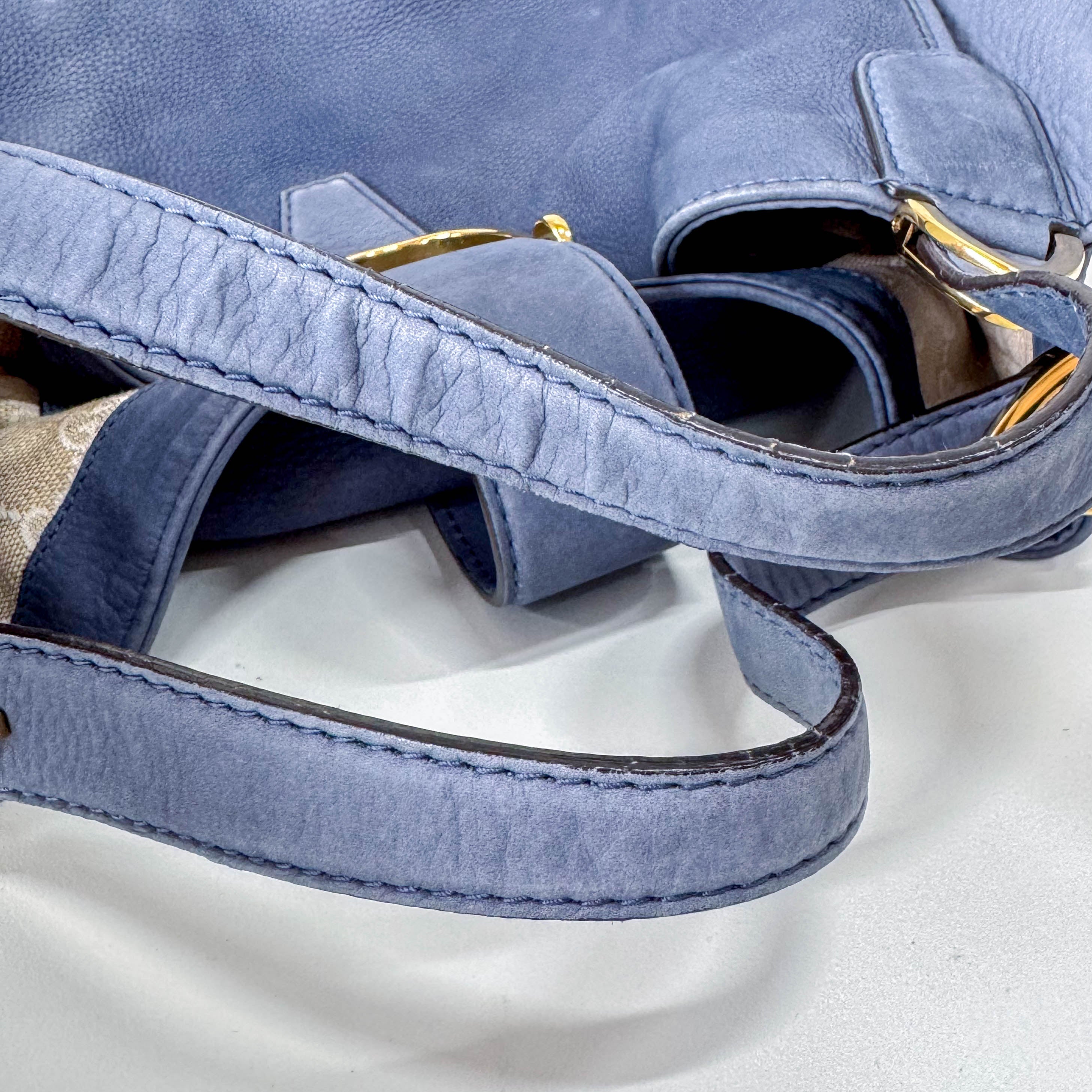 Dusty Blue Leather Handle Bag