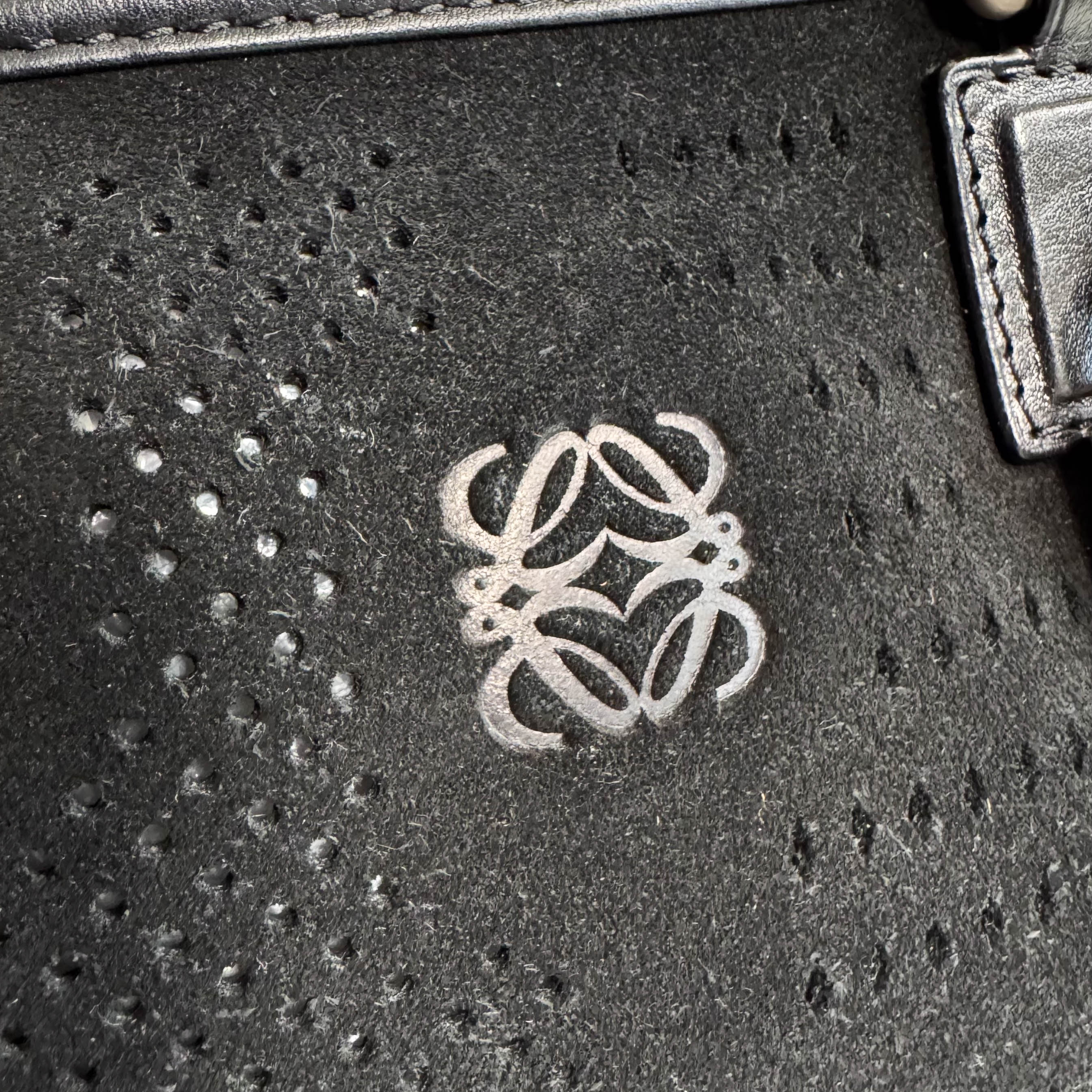 Loewe Amazona 28 Black Suede Boston Bag