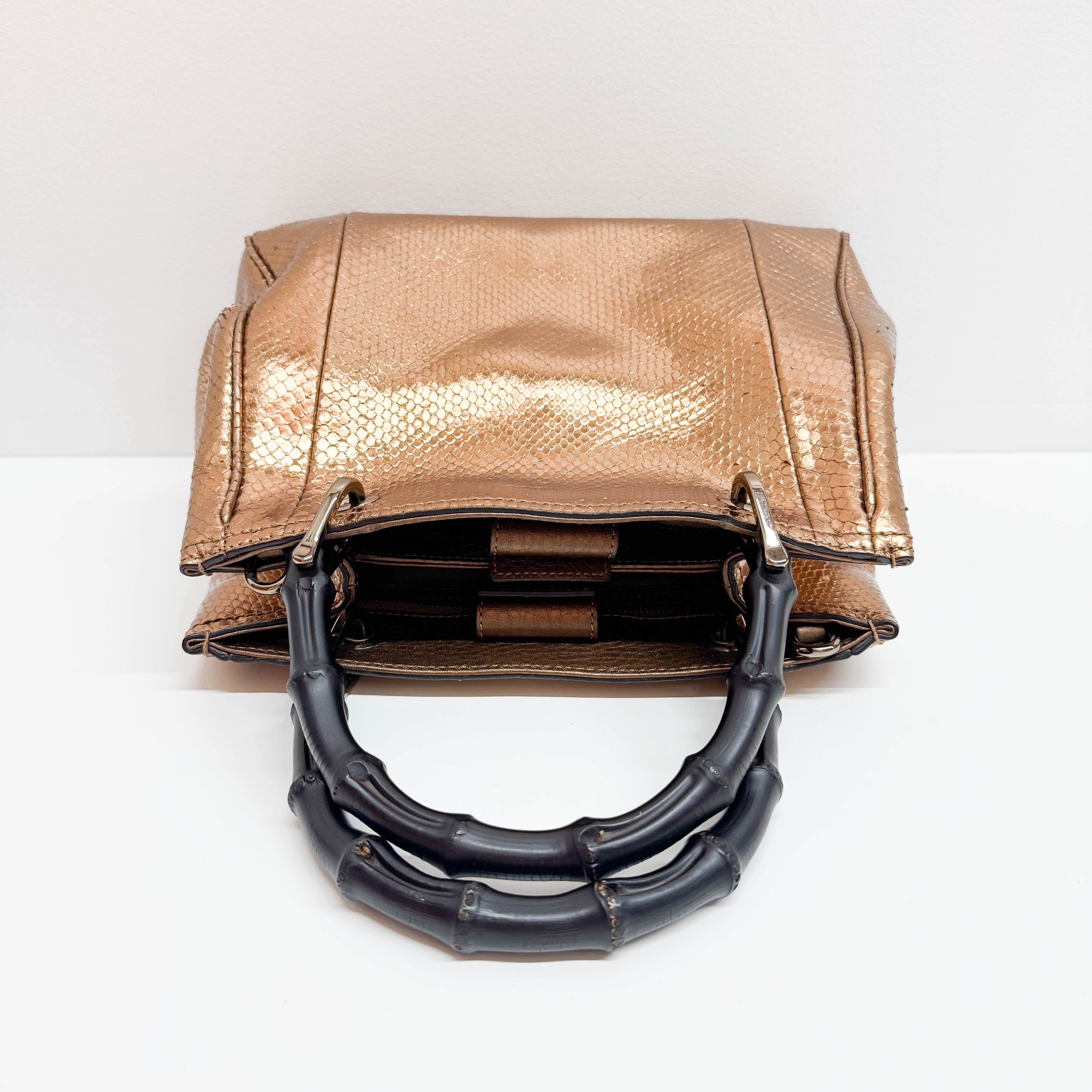 Bamboo Bronze Metallic Python Embossed Two Way Bag