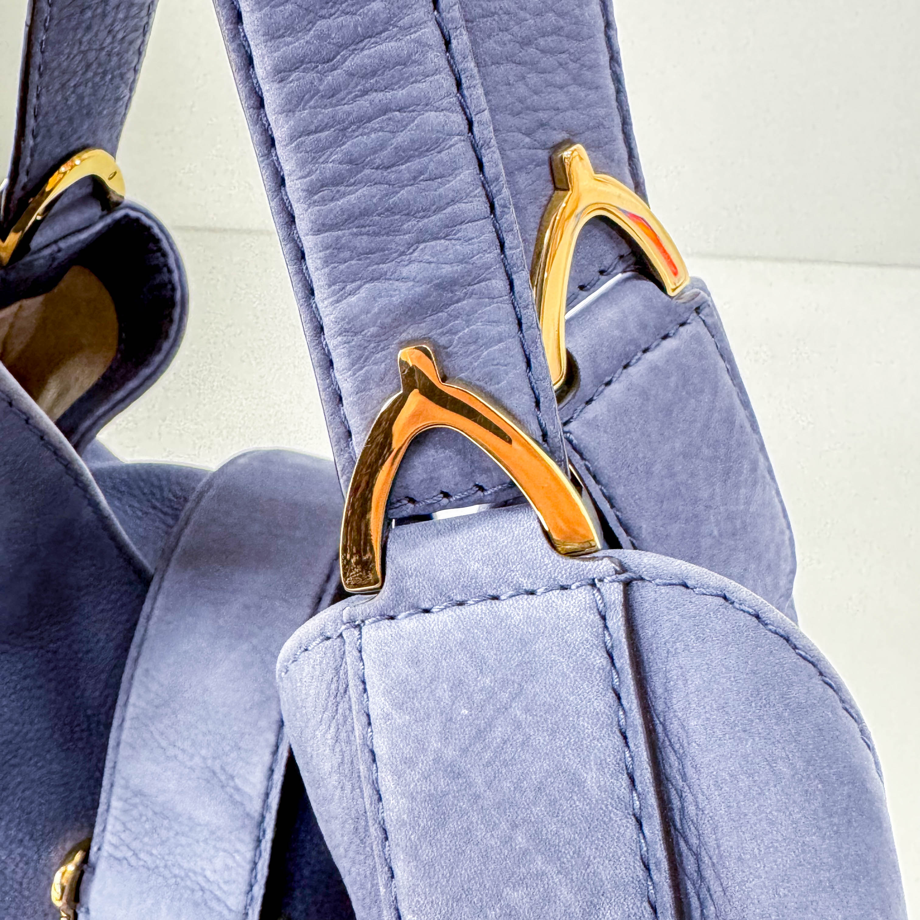 Dusty Blue Leather Handle Bag