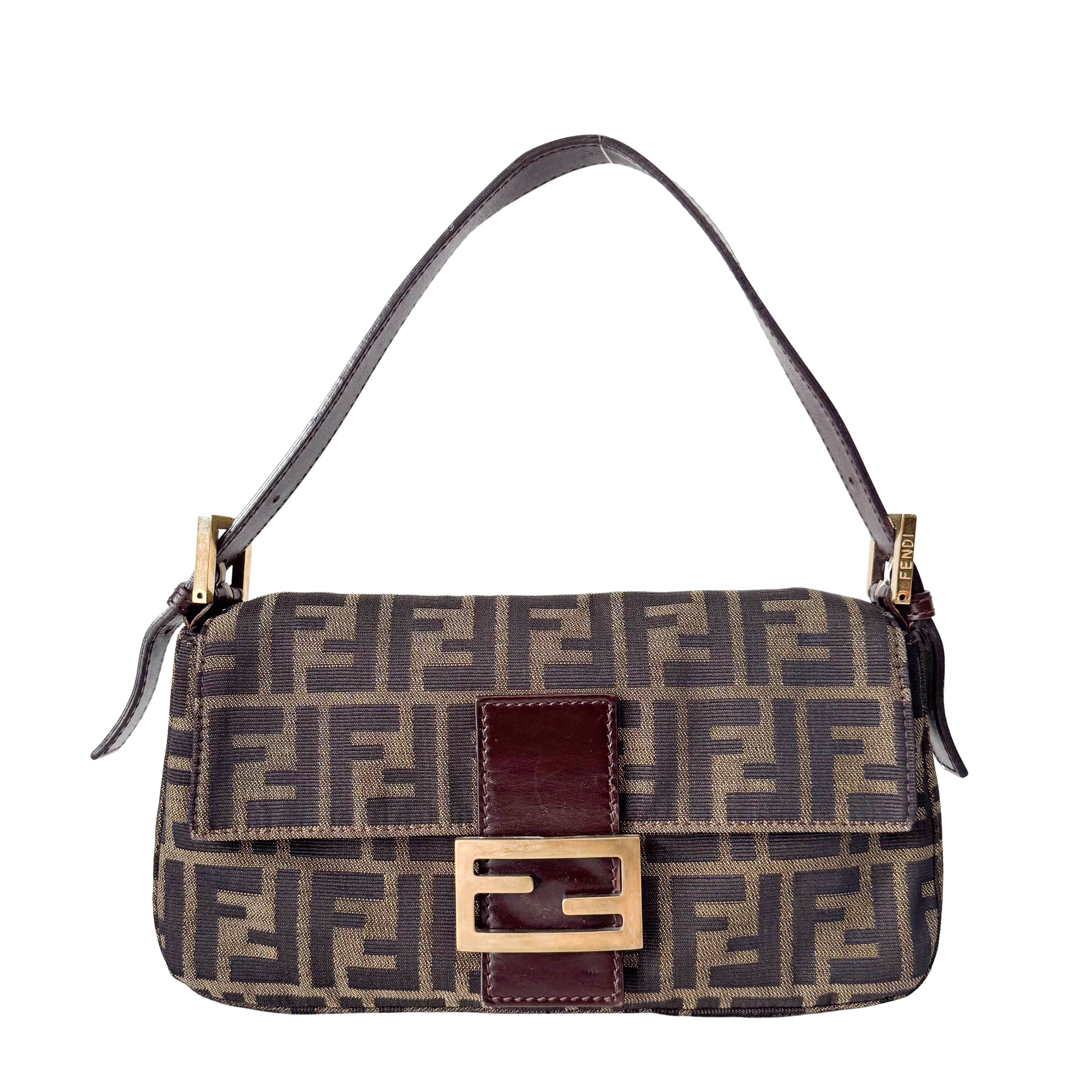 Zucca Baguette Brown Canvas Shoulder Bag