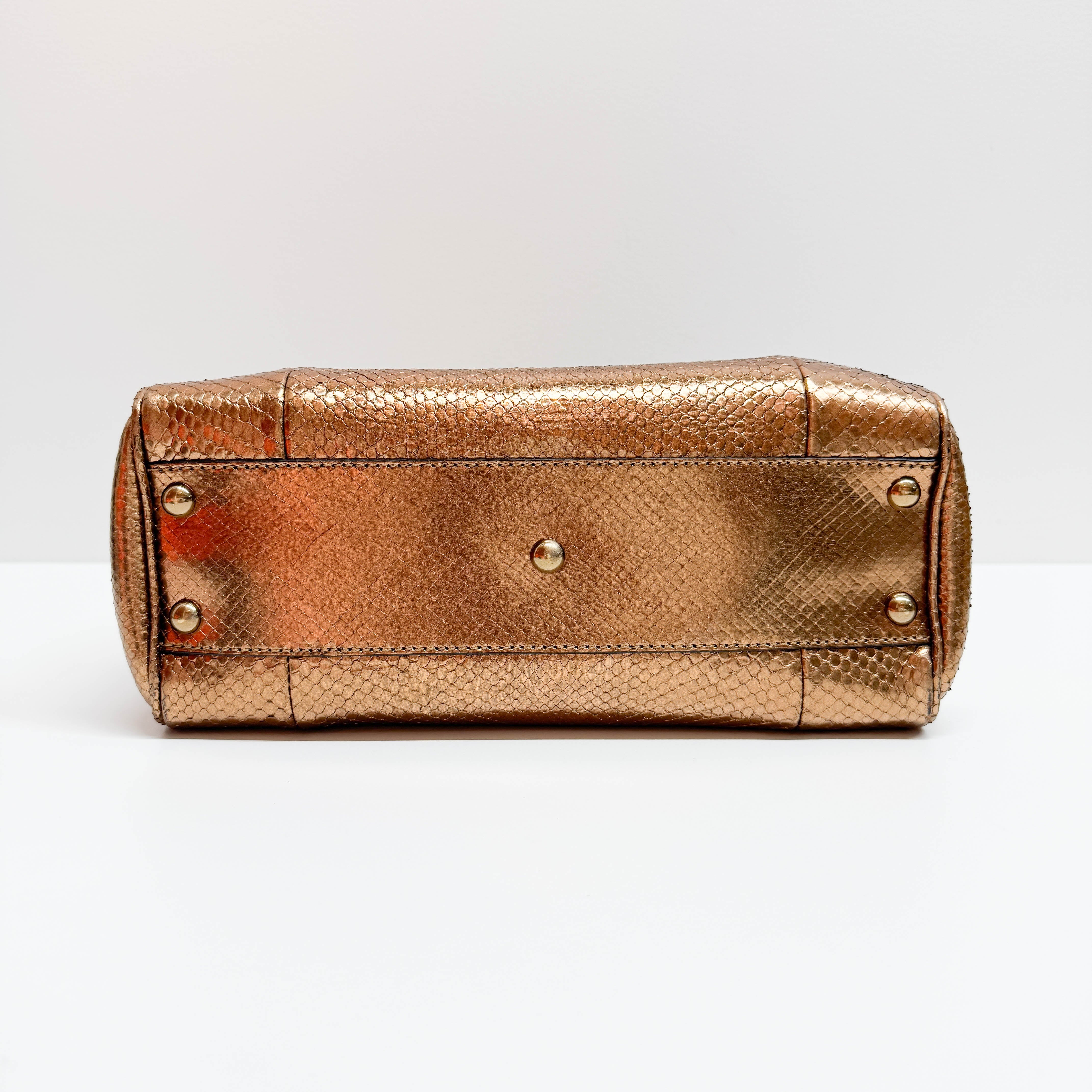 Bamboo Bronze Metallic Python Embossed Two Way Bag