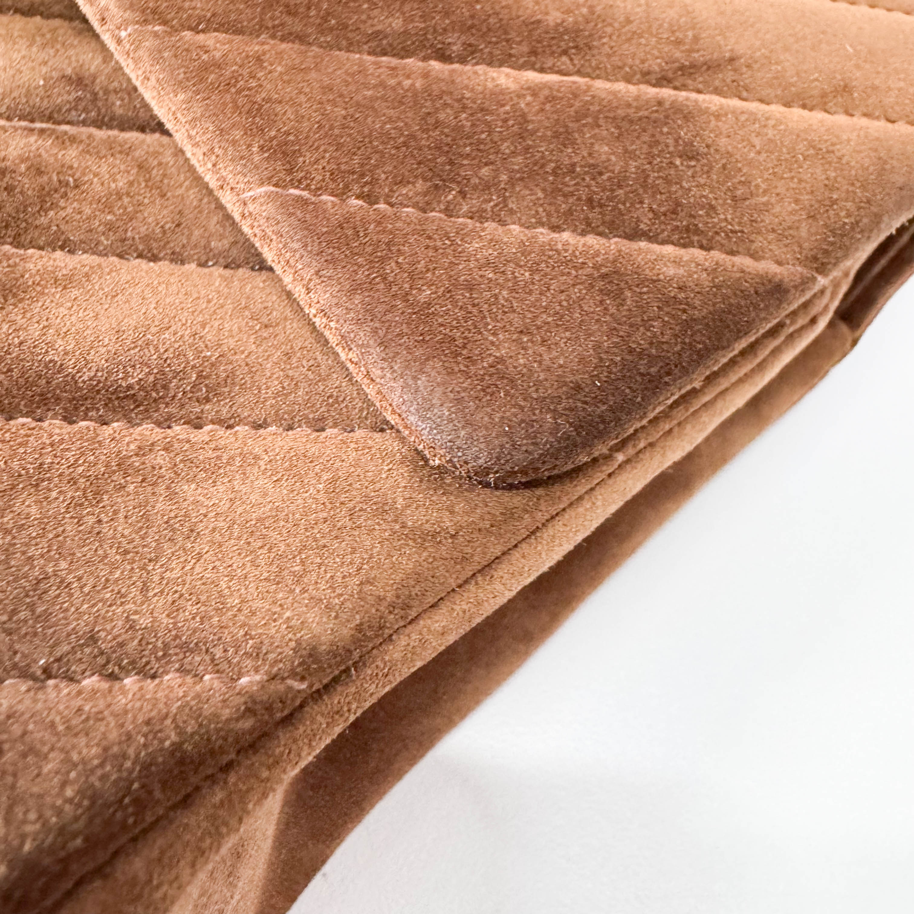 Chevron Double Flap Brown V Stitch Suede Double Chain Bag