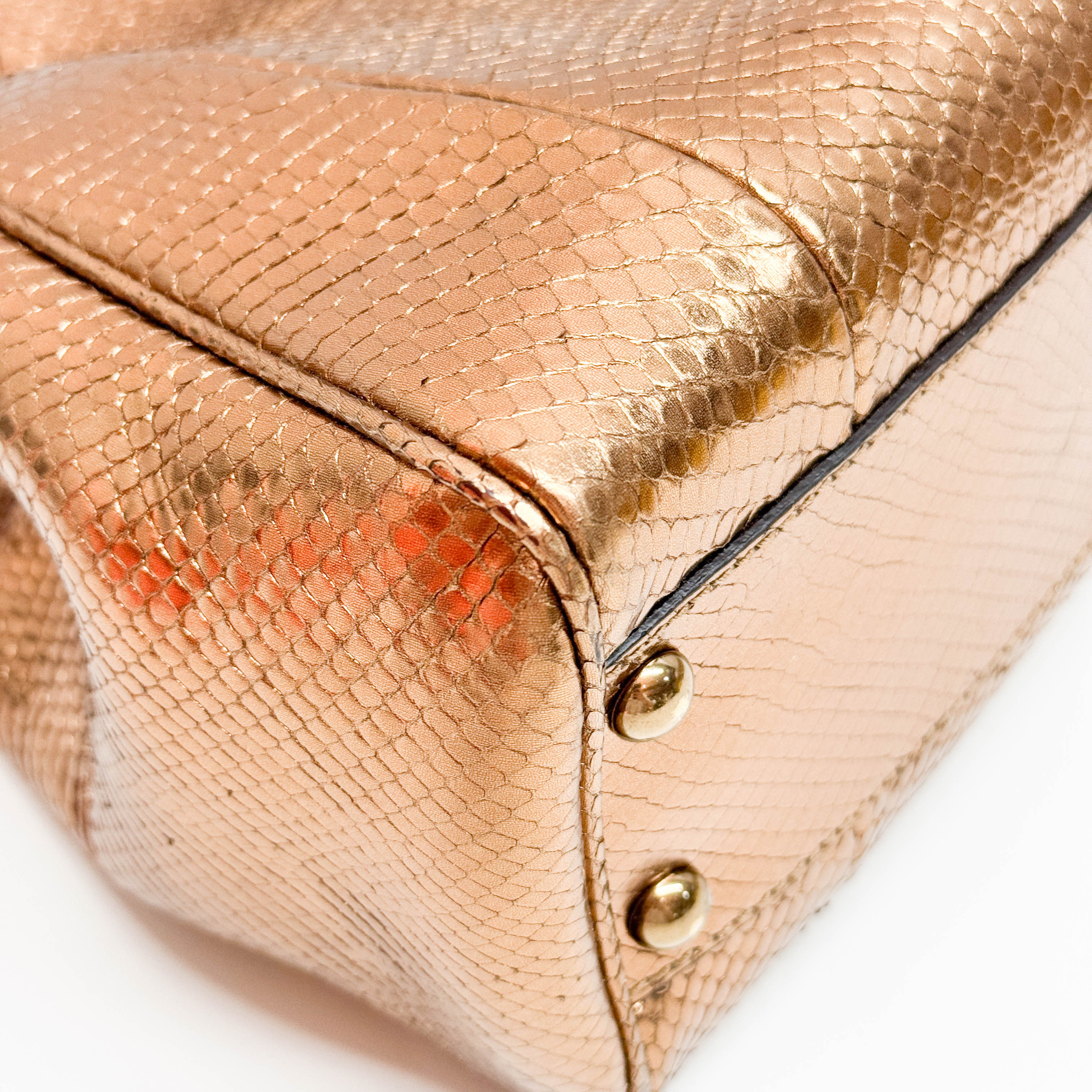 Bamboo Bronze Metallic Python Embossed Two Way Bag