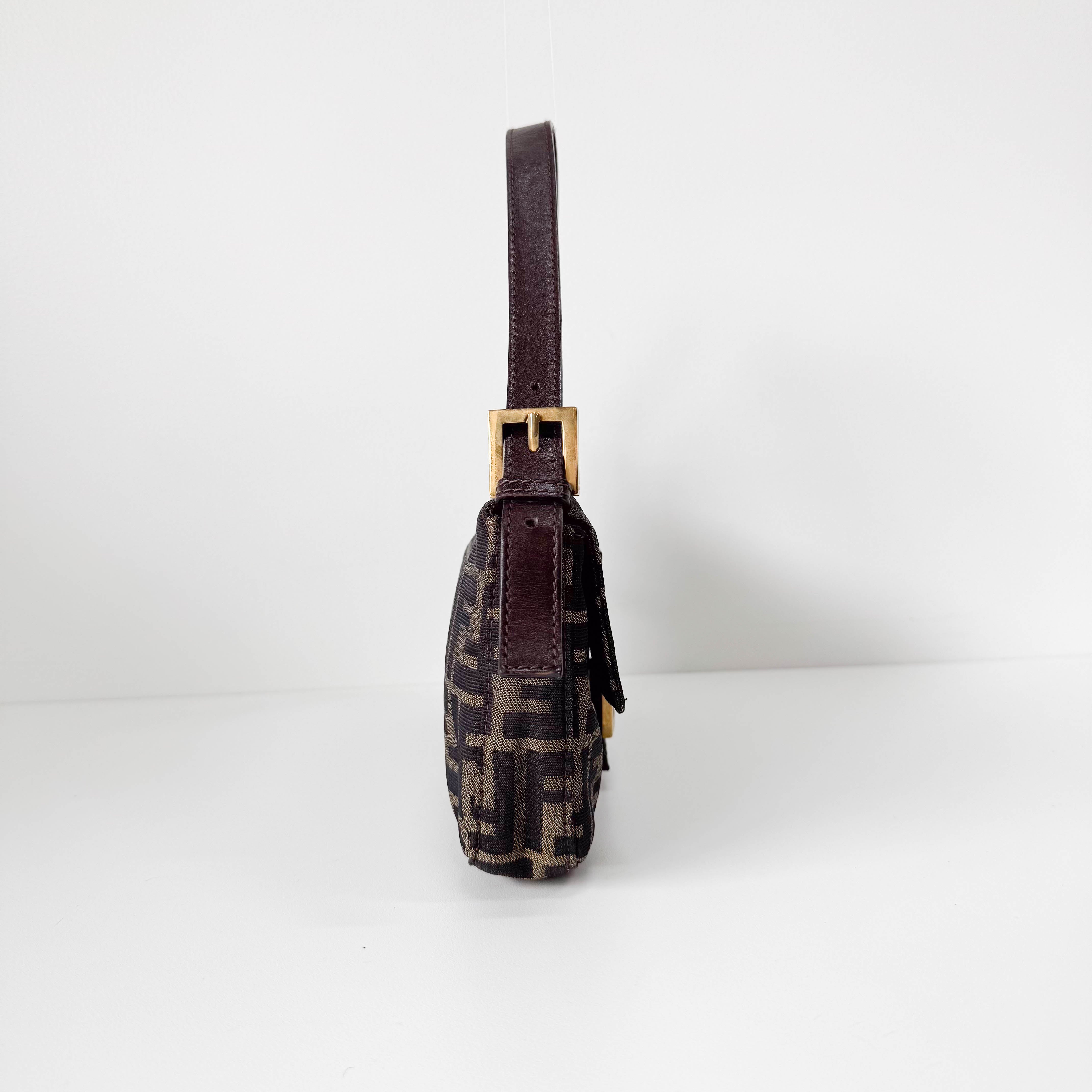 Zucca Baguette Brown Canvas Shoulder Bag