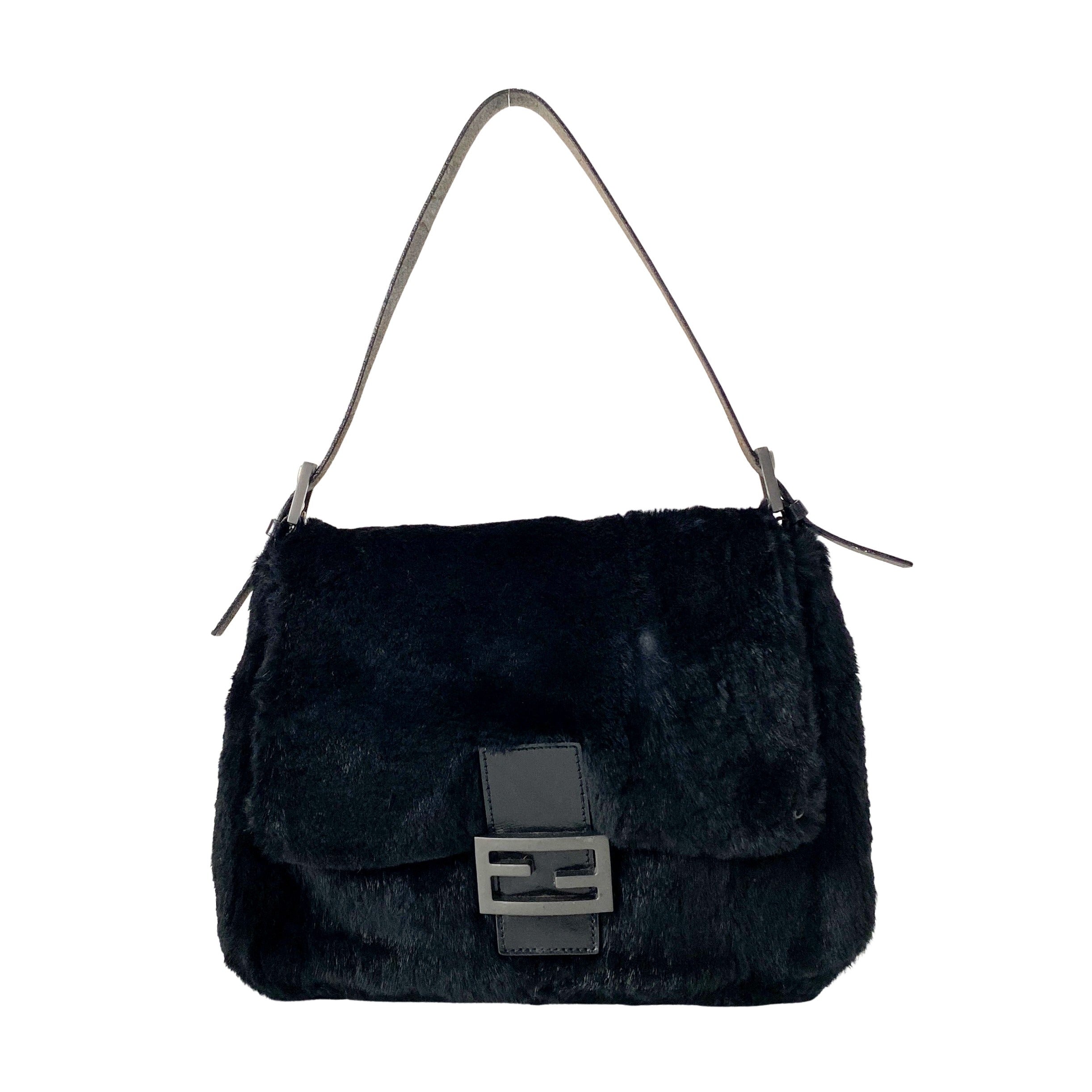 Mamma Baguette Black Fur Shoulder Bag